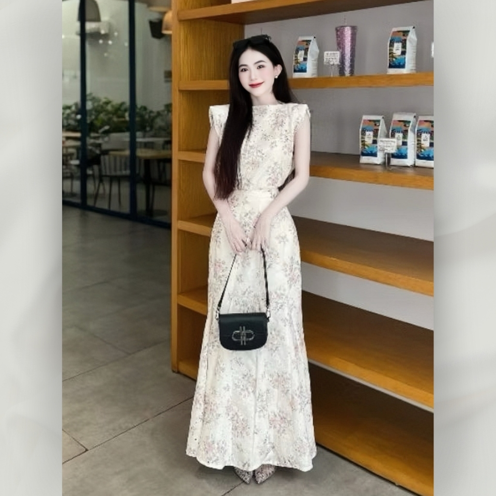 Set áo kèm váy maxi công sở dự tiệc dạo phố vải xô thêu đục lỗ cổ thuyền có bigsize | set13