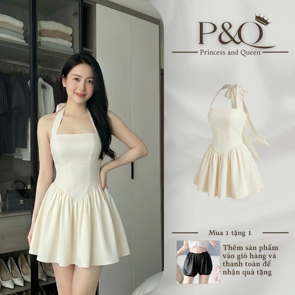 Váy Đầm Cocktail Xòe Mini Cổ Yếm Thắt Nơ Thanh Lịch Gợi Cảm Đi Tiệc Đi Chơi | vd116