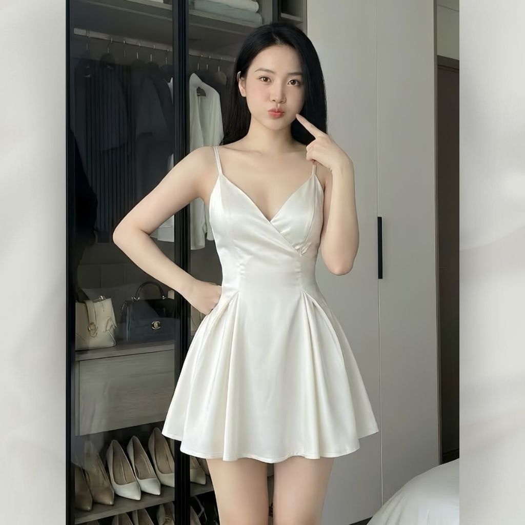 Váy Đầm Nữ 2 Dây Dáng Xòe Hở Lưng Sexy Gợi Cảm Tôn Dáng ĐI Tiệc Đi Chơi Sang Trọng | vd117