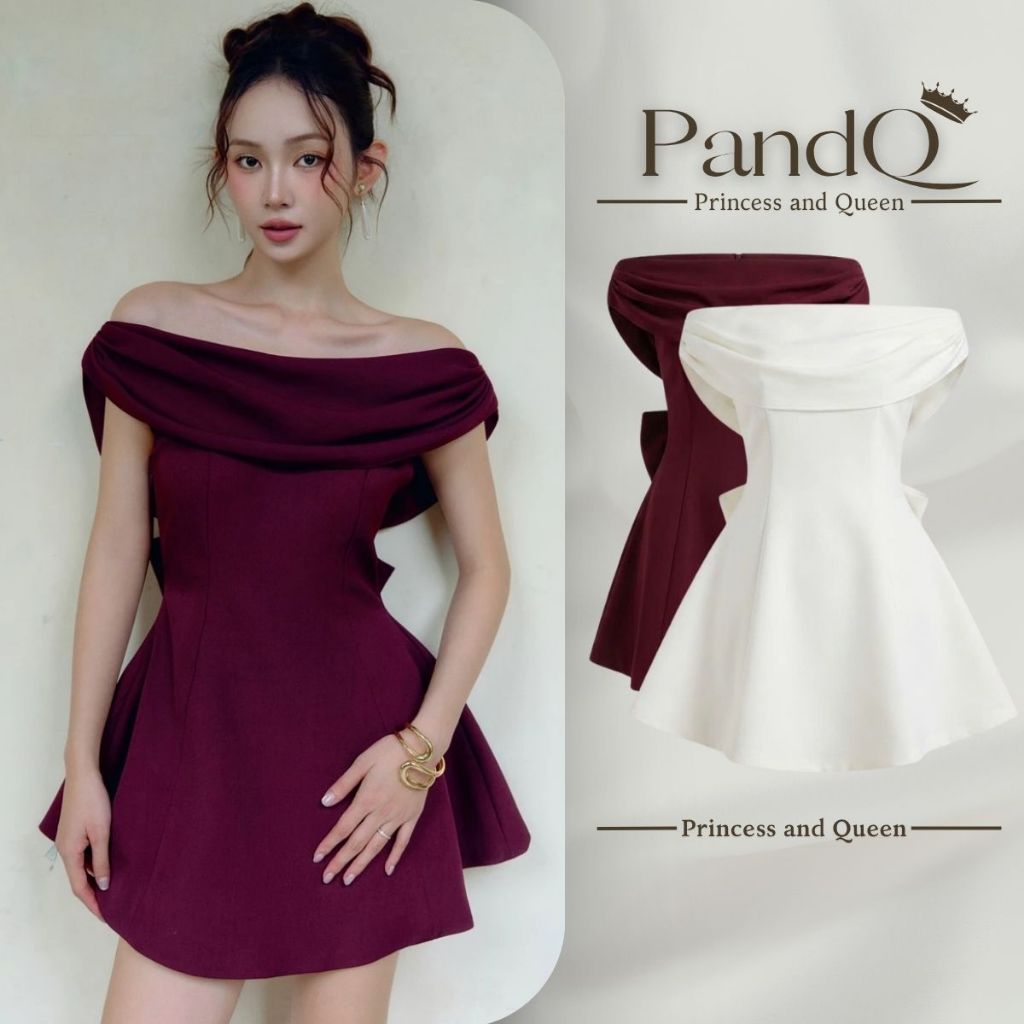 Váy Trễ Vai Hở Lưng Nơ Sau Lưng Đầm Xòe Cao Cấp Phong Cách Tiểu Thư Sang Chảnh | vd121