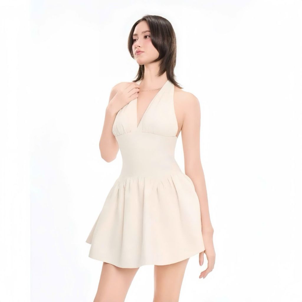 Váy Đầm Xòe Mini Cổ Yếm Hở Lưng Sexy Dáng Xòe Tiểu Thư Cao Cấp | vd127