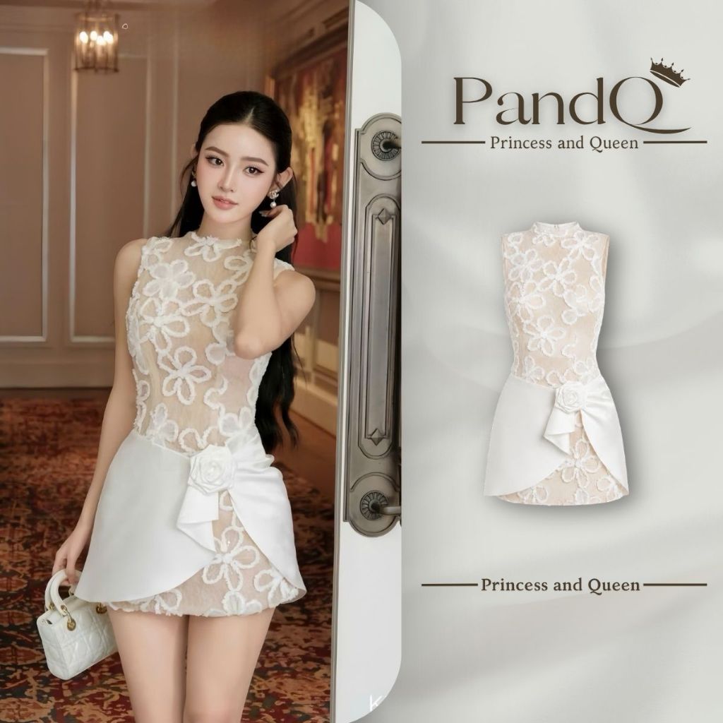 Đầm Ren Hoa Nổi Không Tay Body Ôm Eo Phối Nơ Sang Trọng Phong Cách Hàn Quốc | vd128