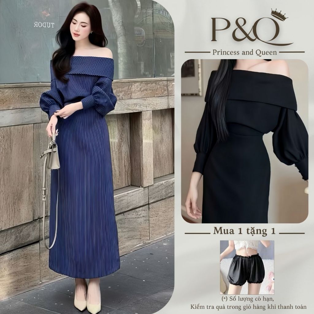 Set Đầm Trễ Vai Dáng Dài Đầm Dự Tiệc Cao Cấp Sang Trọng Phong Cách Tiểu Thư Thanh Lịch | vd95