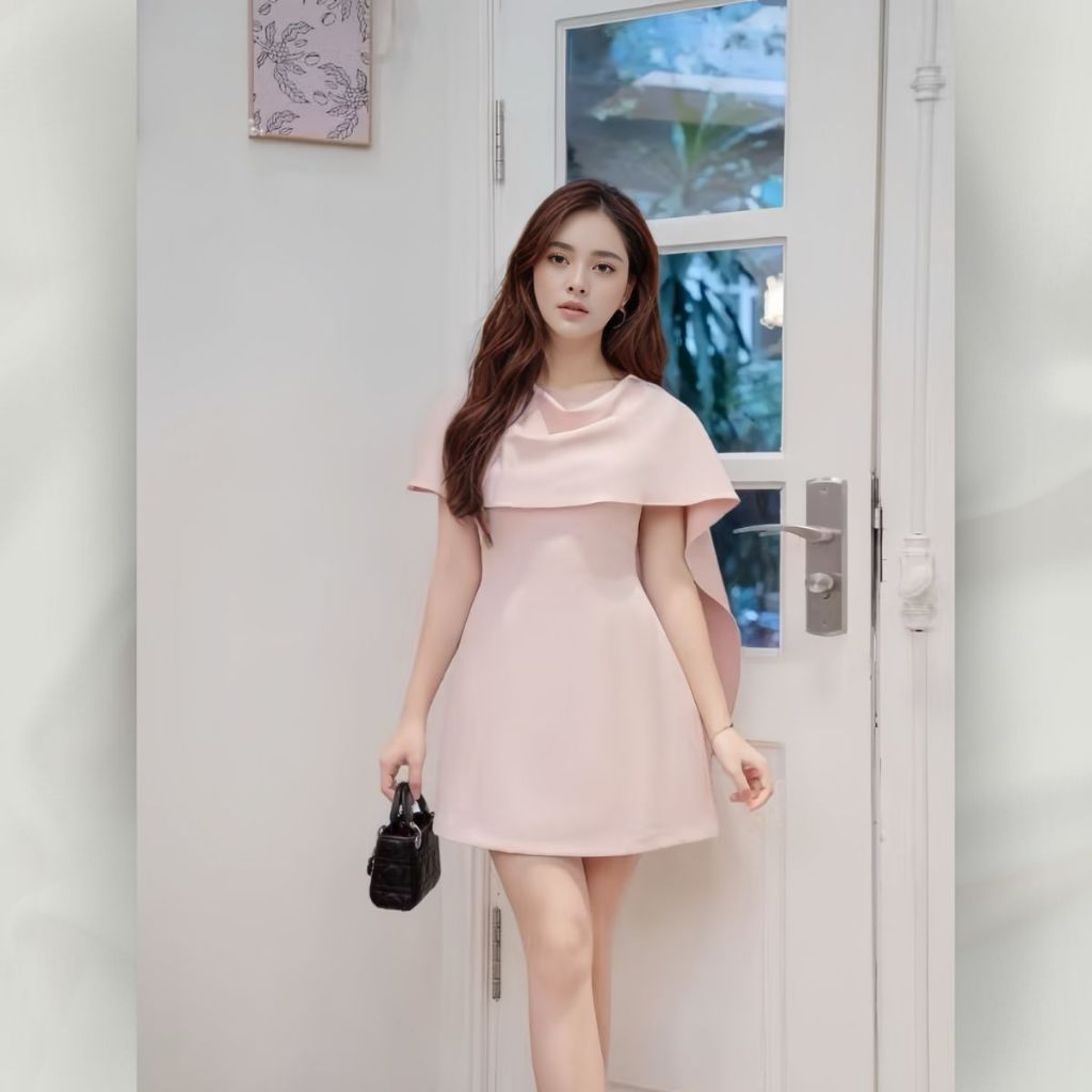 Đầm Tiểu Thư Cổ Giả Vắt Vai Đính Hoa Dáng Chữ A Màu Trắng Hoặc Hồng Thanh Lịch Dịu Dàng | vd101