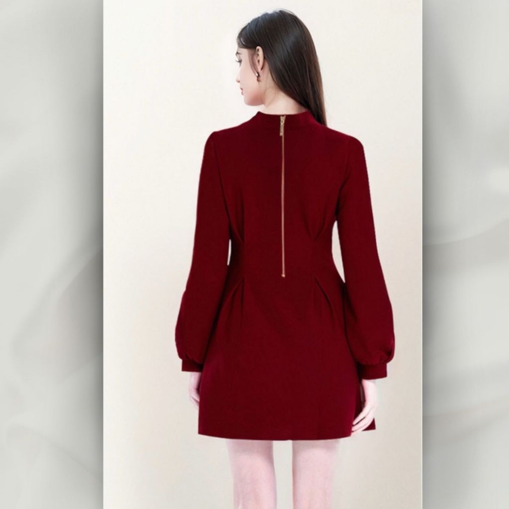 Đầm Xòe Tay Dài Phồng Cổ Tròn Phong Cách Hepburn Dáng Tiểu Thư Sang Trọng Thanh Lịch | vd104