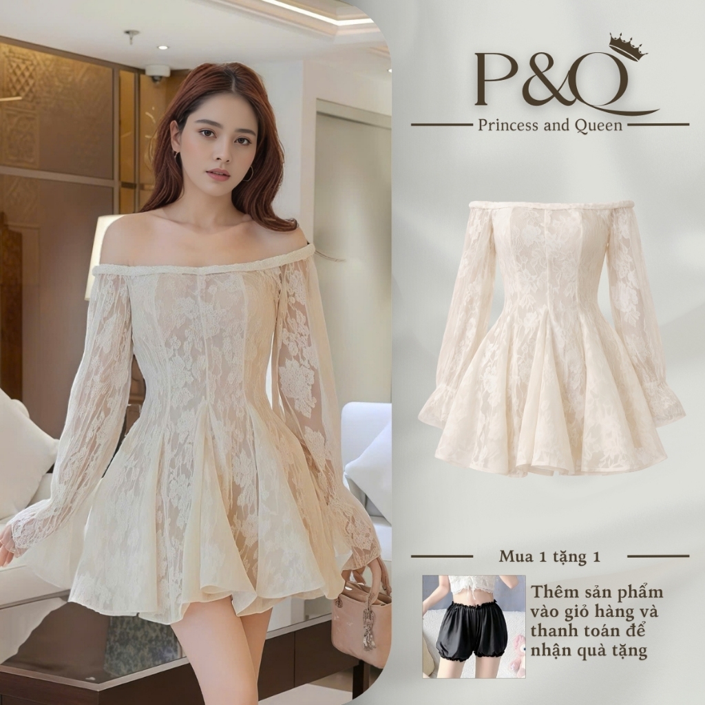 Đầm váy xoè mini trên đầu gối vải ren cao cấp dài tay đi chơi dự tiệc đi biển dạo phố | vd96