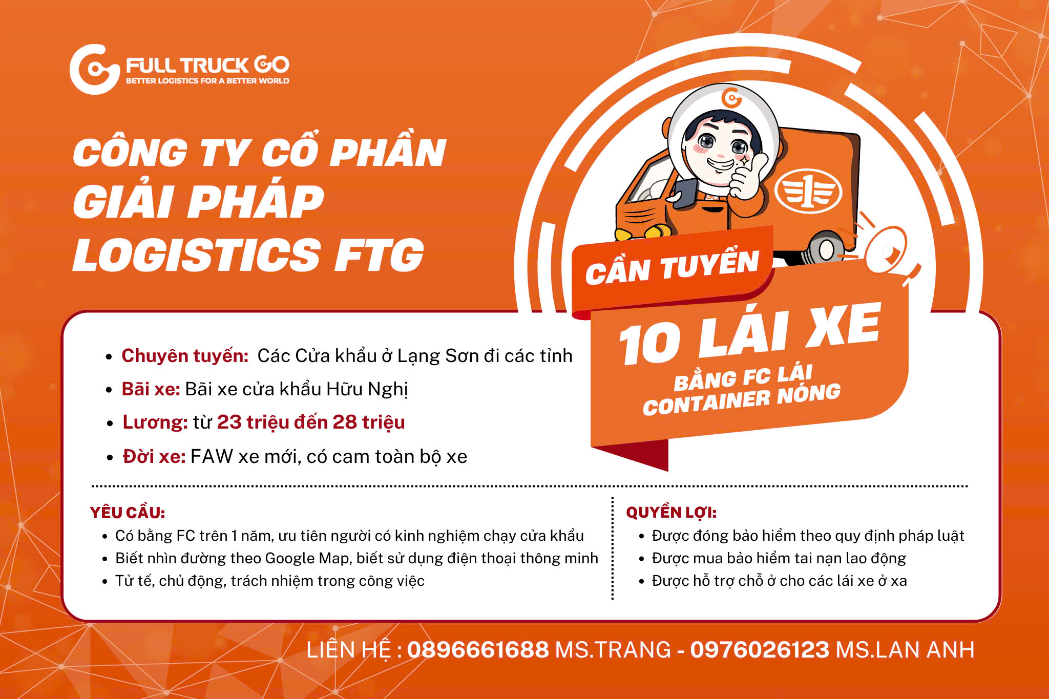 TUYỂN 10 TÀI XẾ BẰNG FC LÁI CONTAINER NÓNG