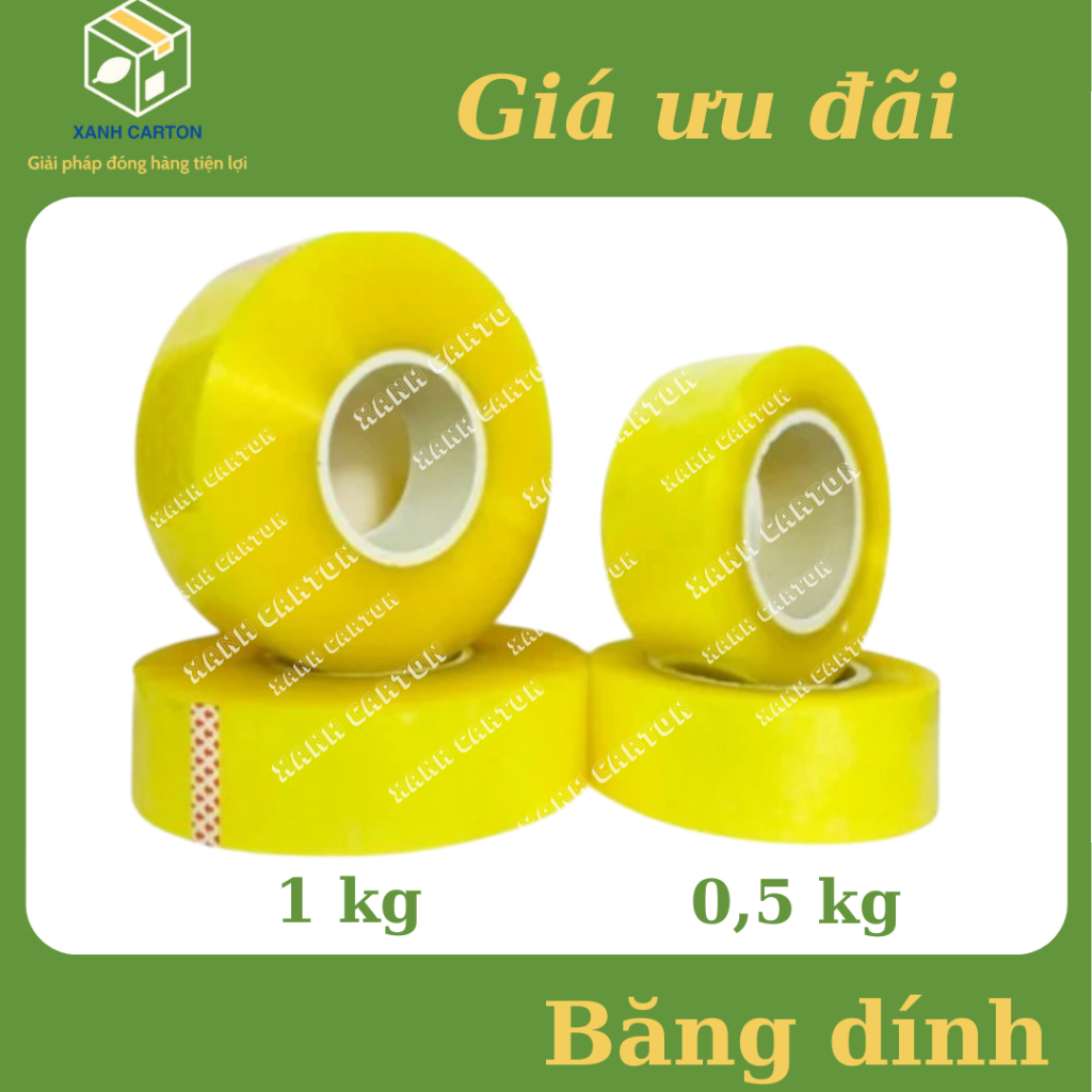 Băng dính đóng hàng, băng keo siêu dính lõi giấy, màu Vàng chanh