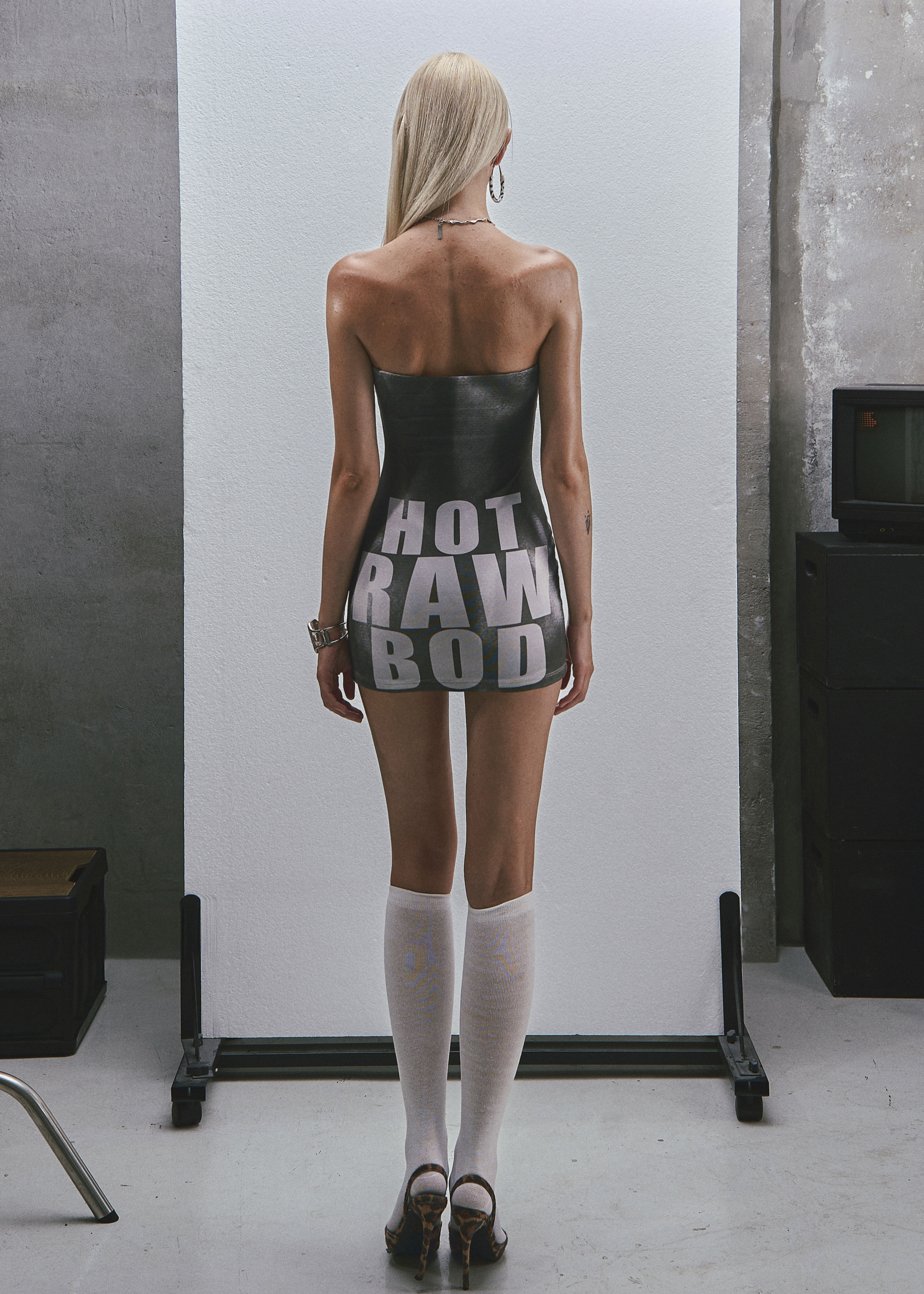 RAW Text Printed Strapless Dress
