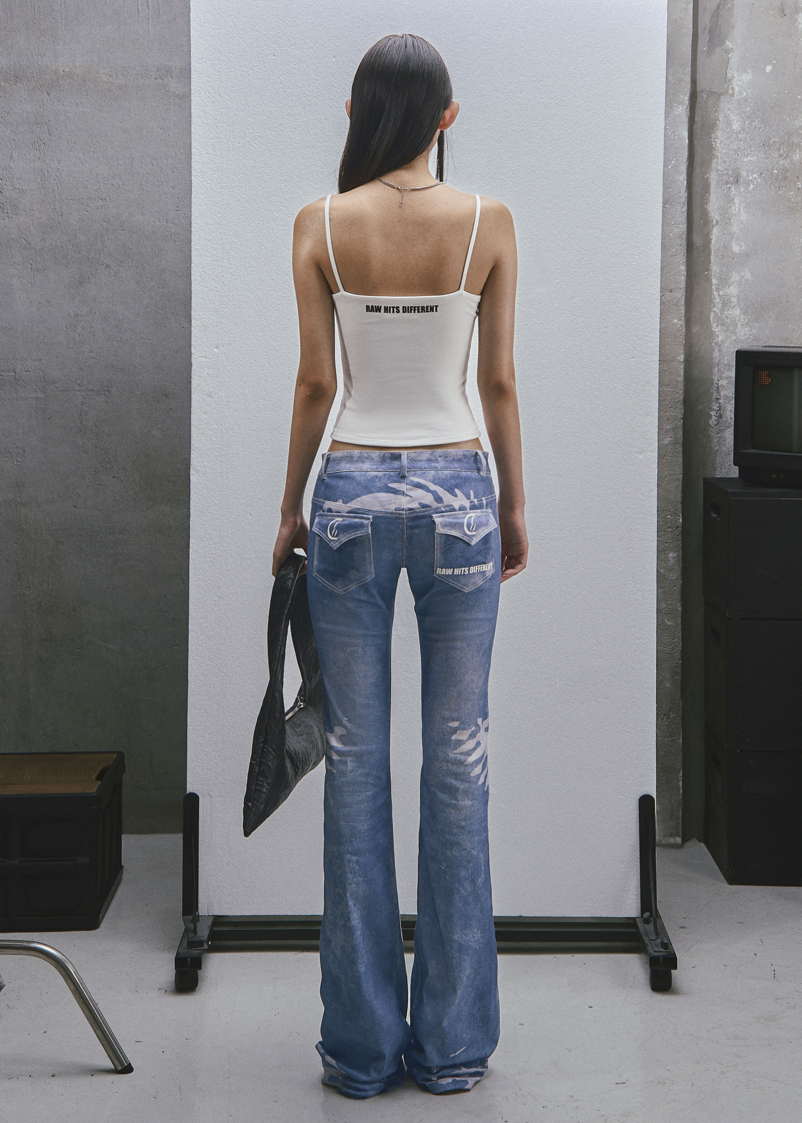 RAW Low Waist Printed Flared Jeans