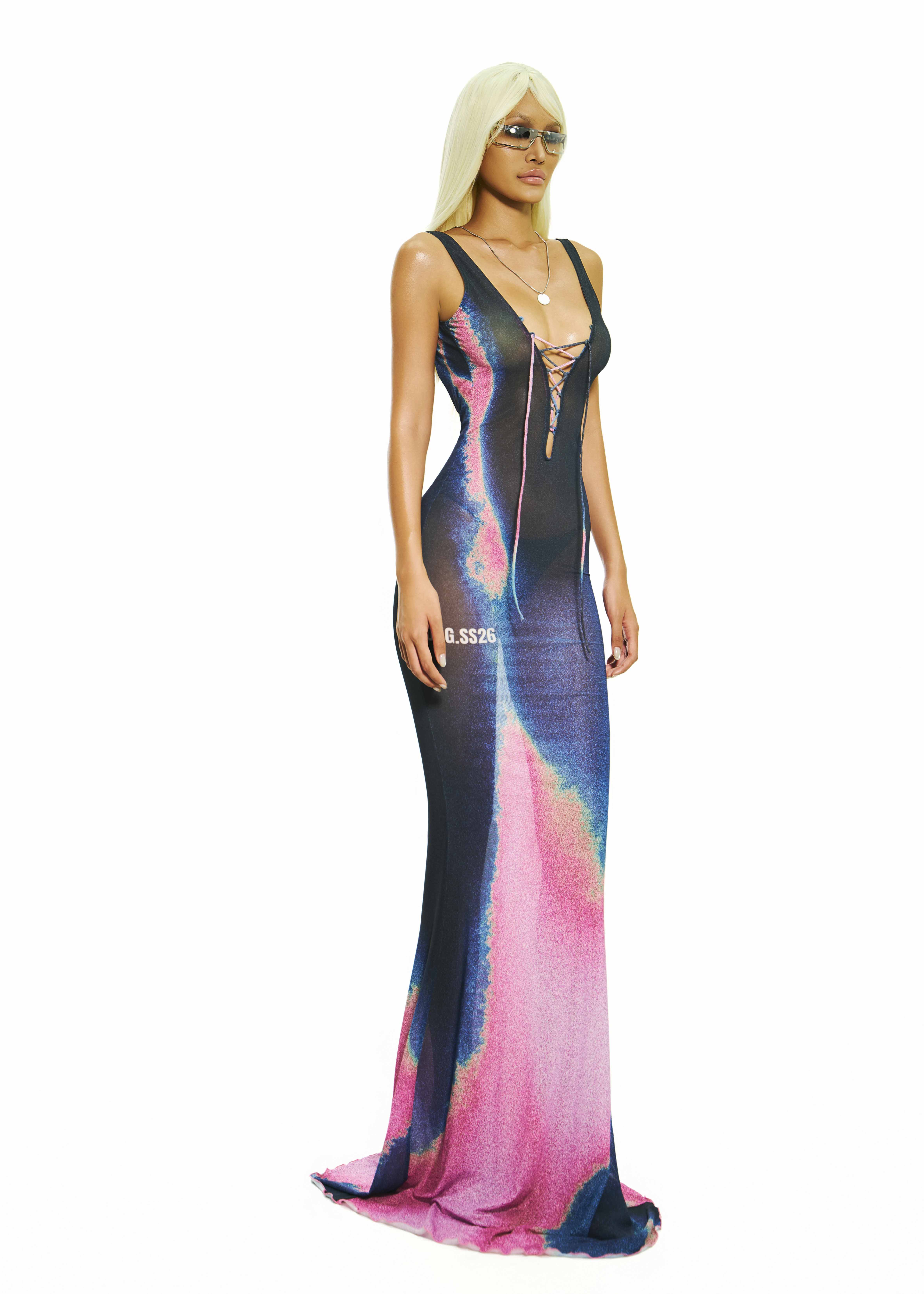 BONG Gradient Deep V Neck Maxi Dress