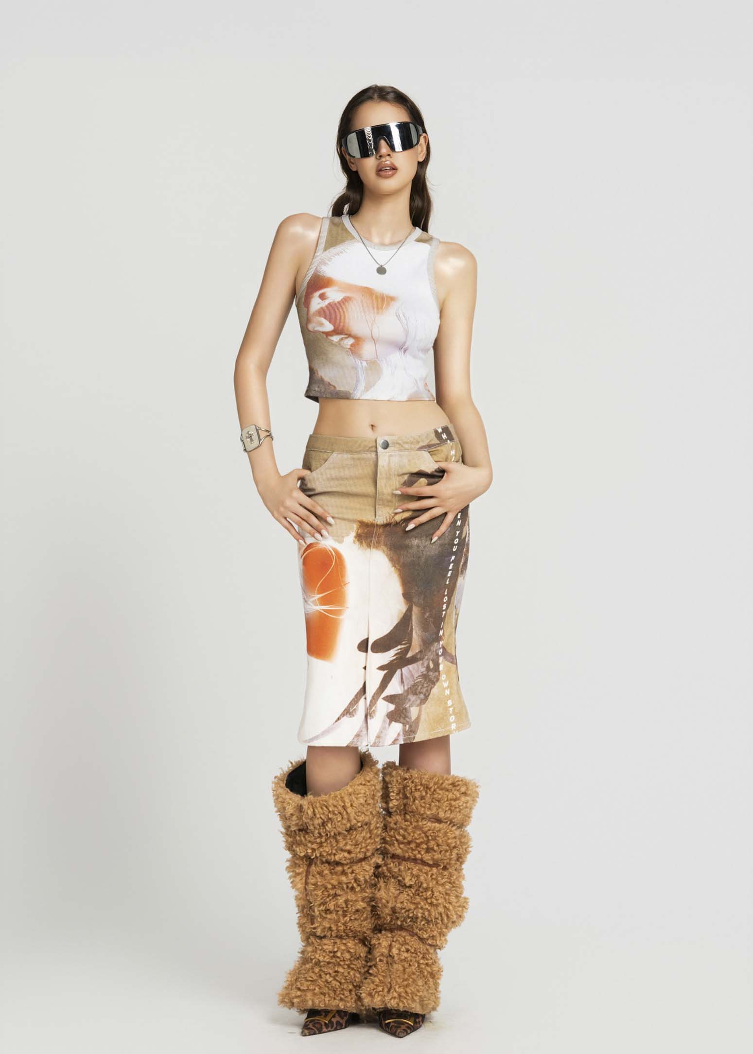 MAP Face Printed Cropped Top