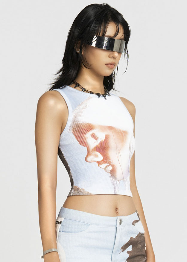MAP Face Printed Cropped Top
