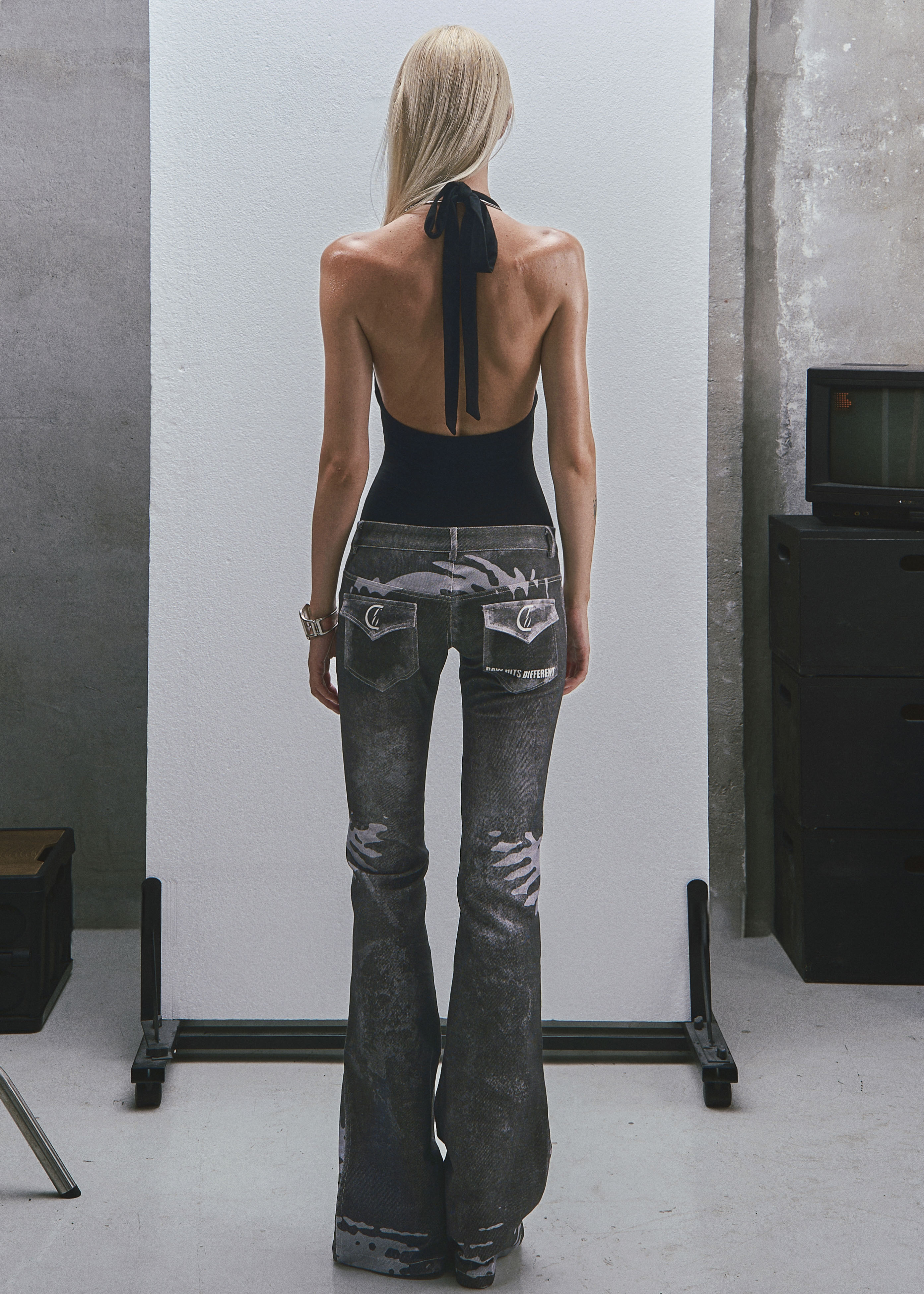 RAW Low Waist Printed Flared Jeans