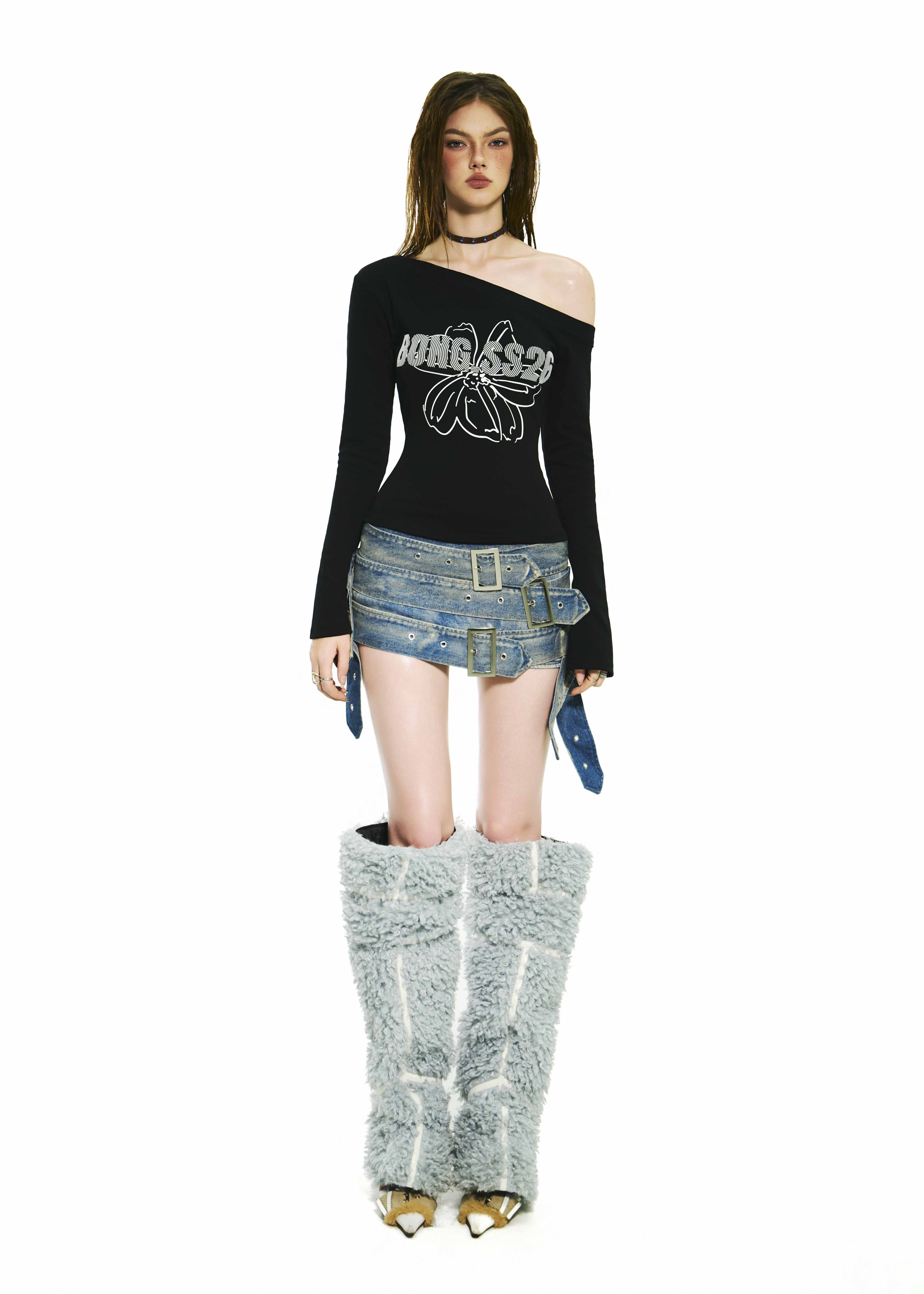 BONG One Shoulder Long Sleeves Top