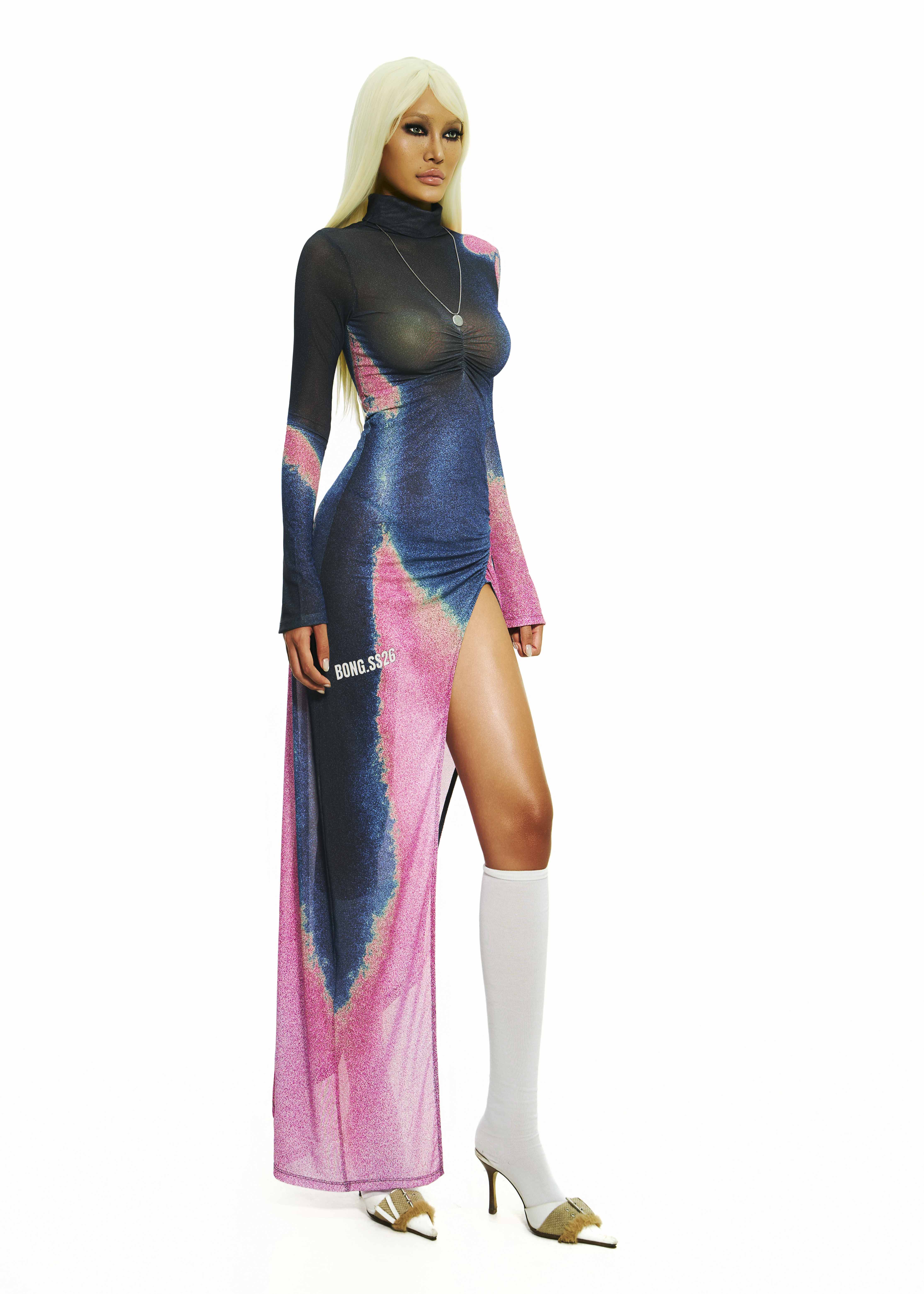 BONG Gradient High Neck Split Dress