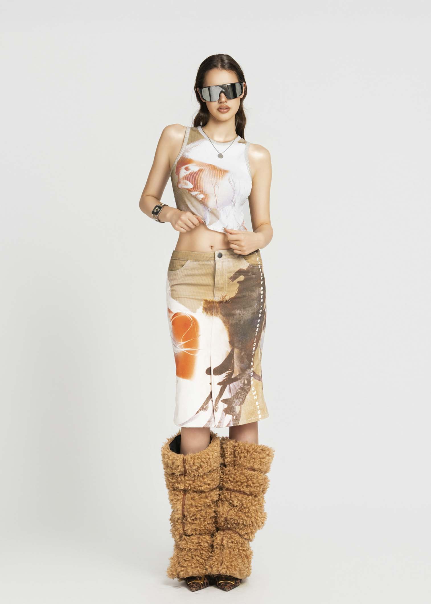 MAP Face Printed Cropped Top