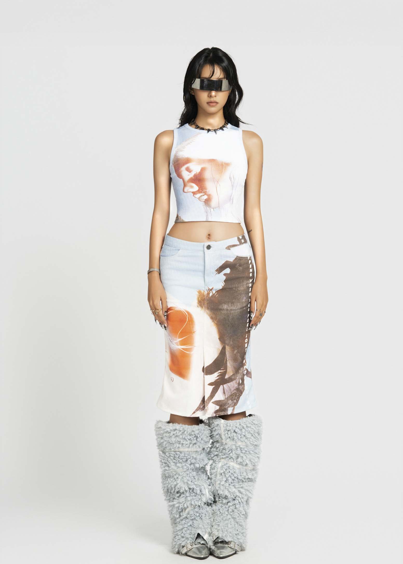 MAP Face Printed Cropped Top