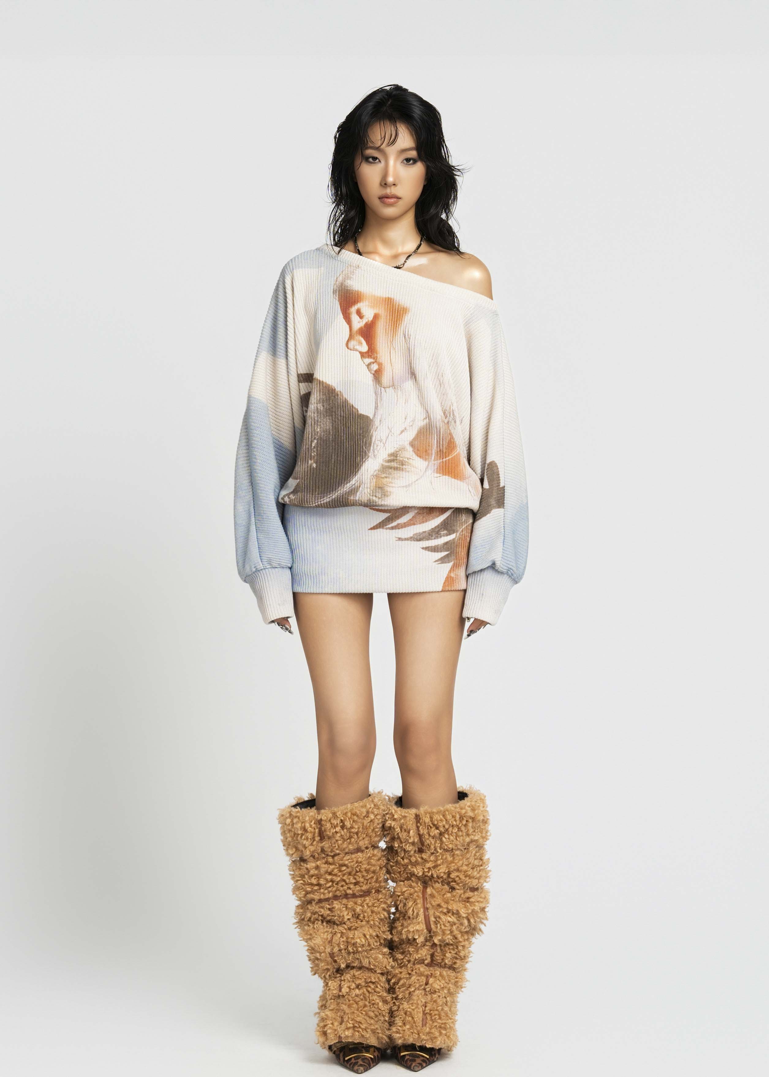 MAP Knit Batwing Sleeve Mini Dress