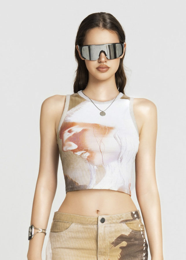 MAP Face Printed Cropped Top