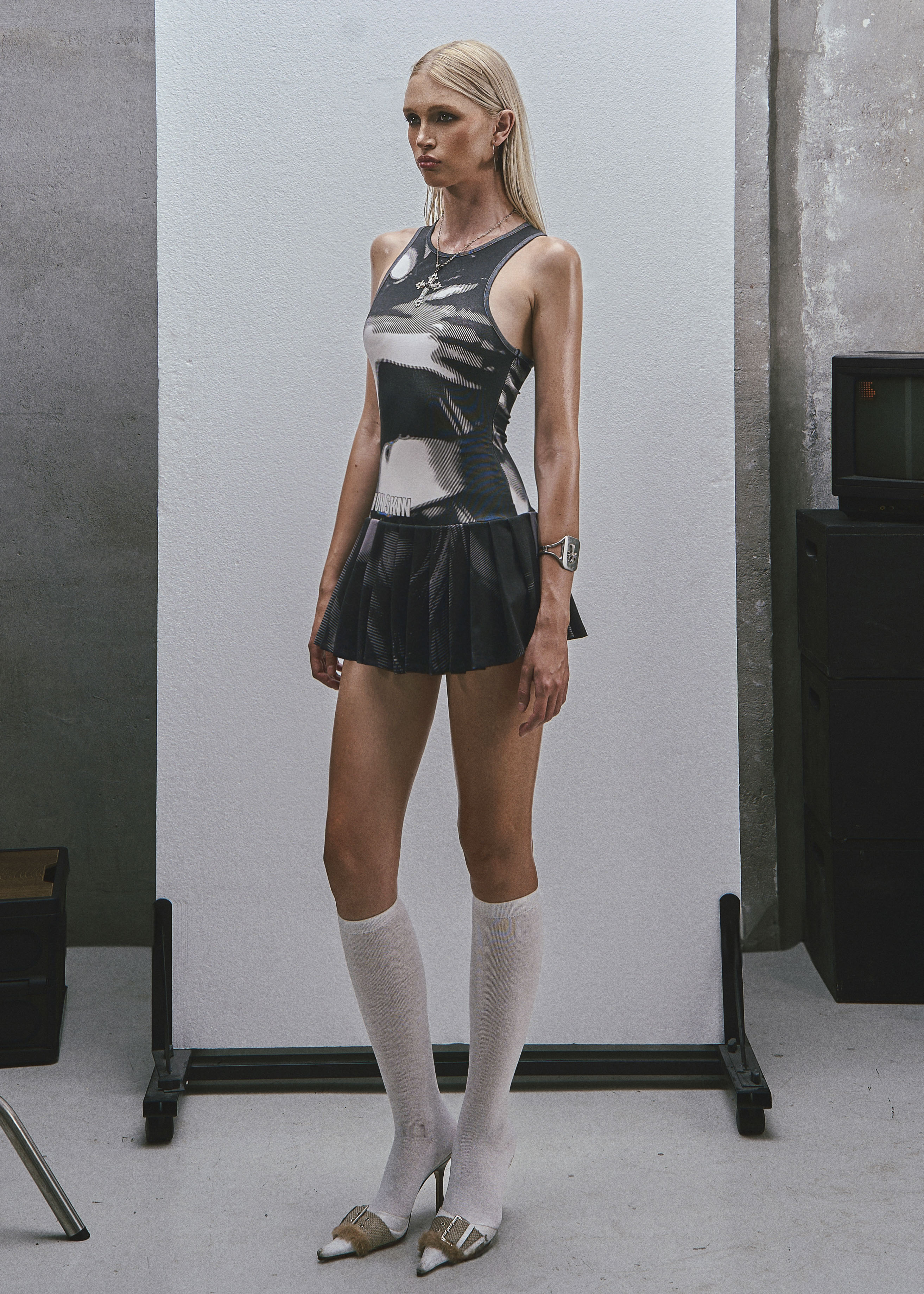 RAW Printed Tank Pleated Mini Dress