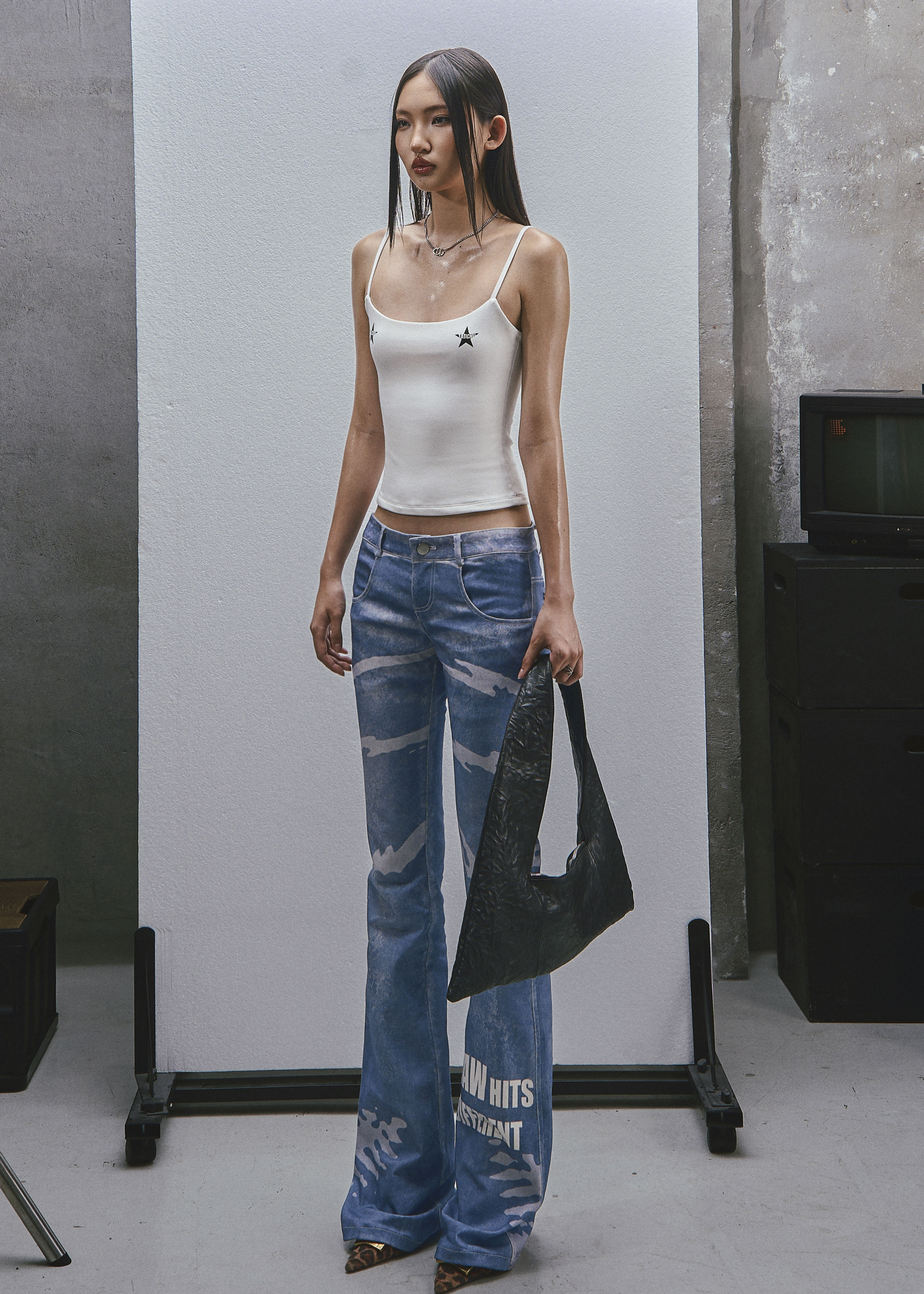 RAW Low Waist Printed Flared Jeans