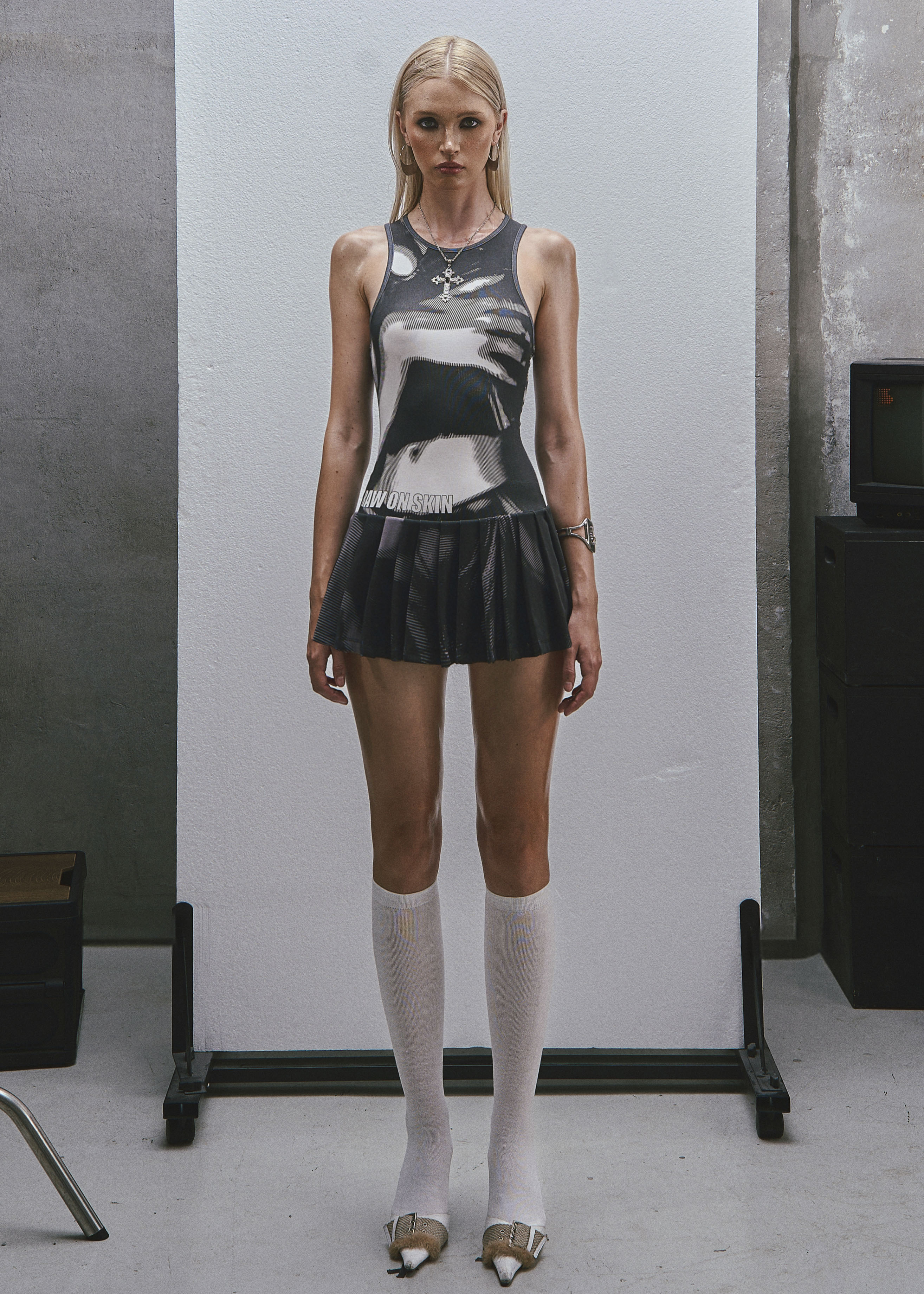 RAW Printed Tank Pleated Mini Dress