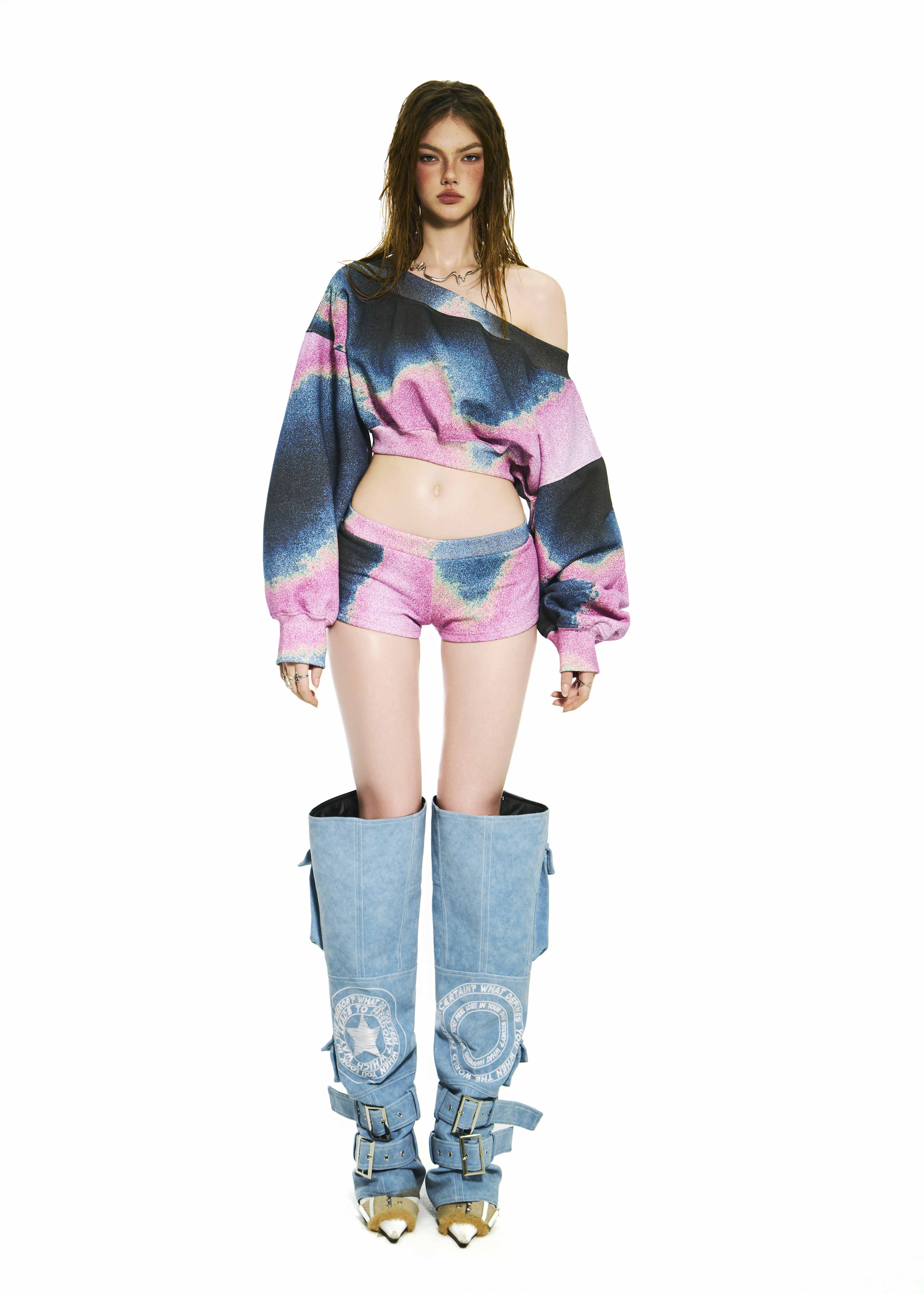 BONG Printed Cropped Sweater