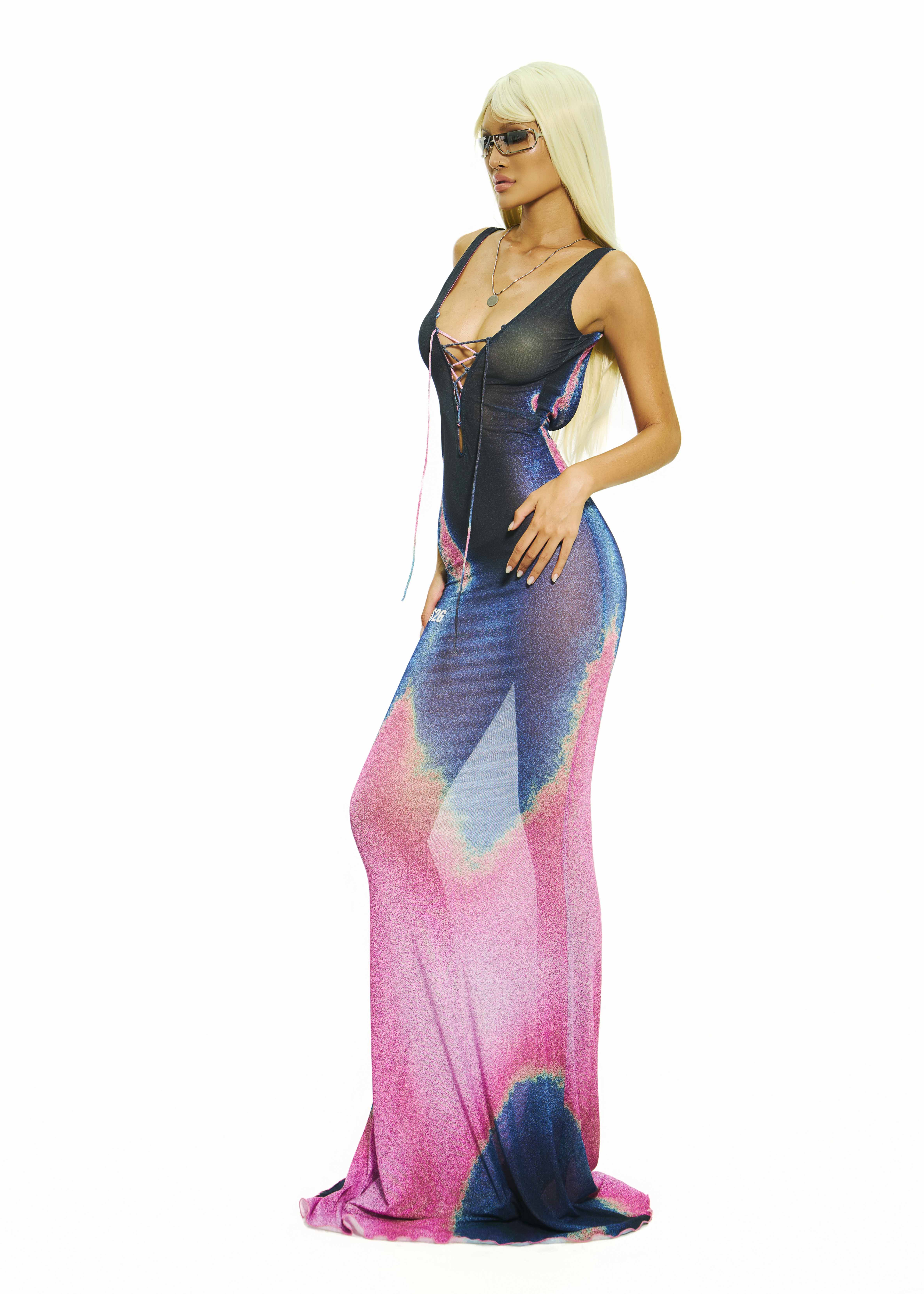 BONG Gradient Deep V Neck Maxi Dress