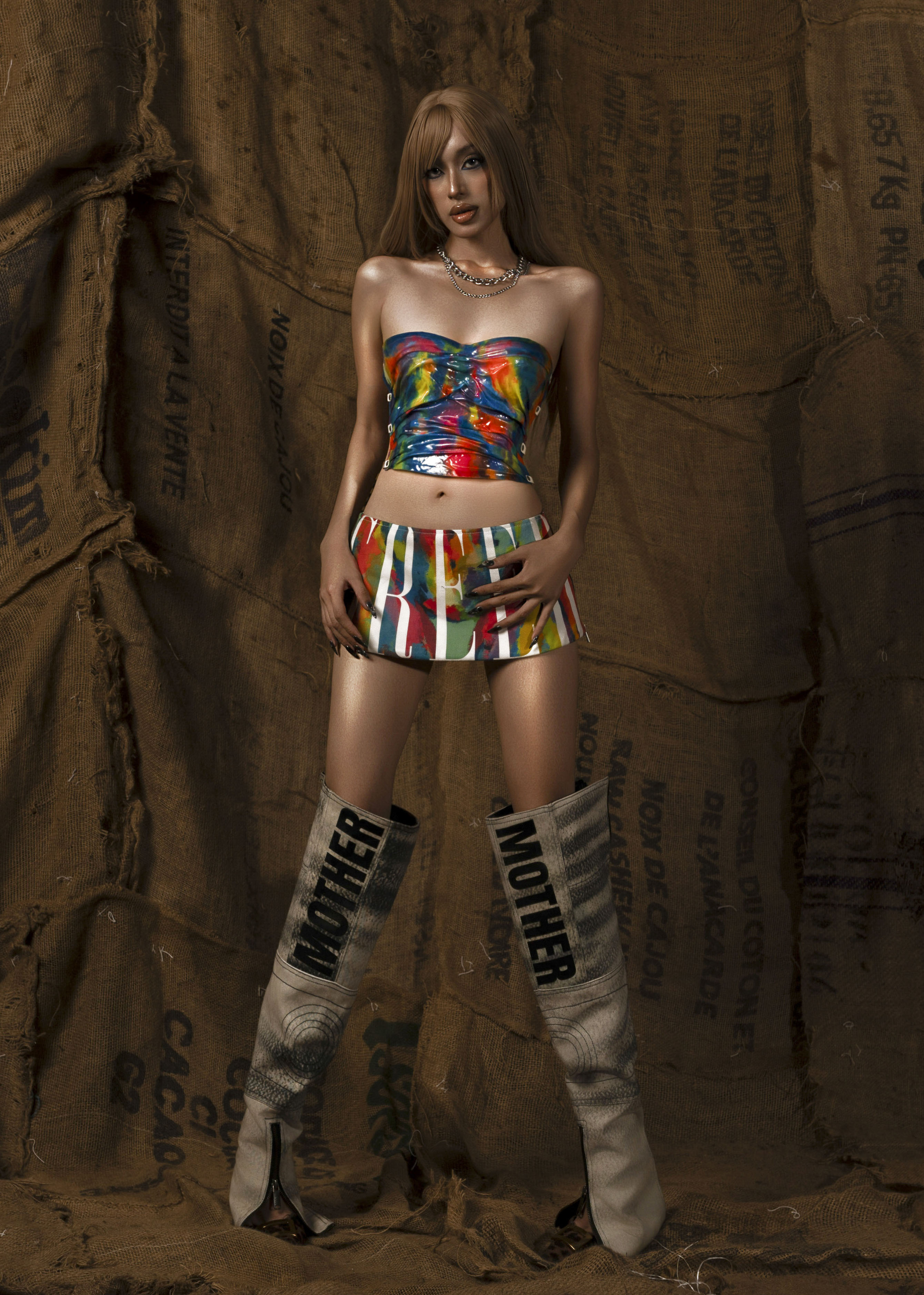 Mother Greed Painted Pattern Mini Skirt
