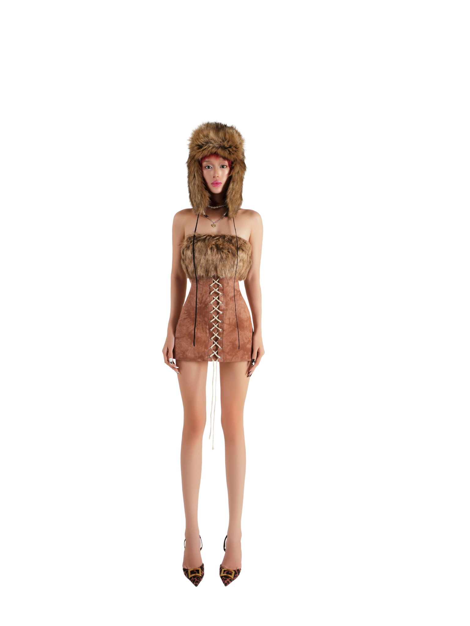 Error Strapless Fur Mini Dress