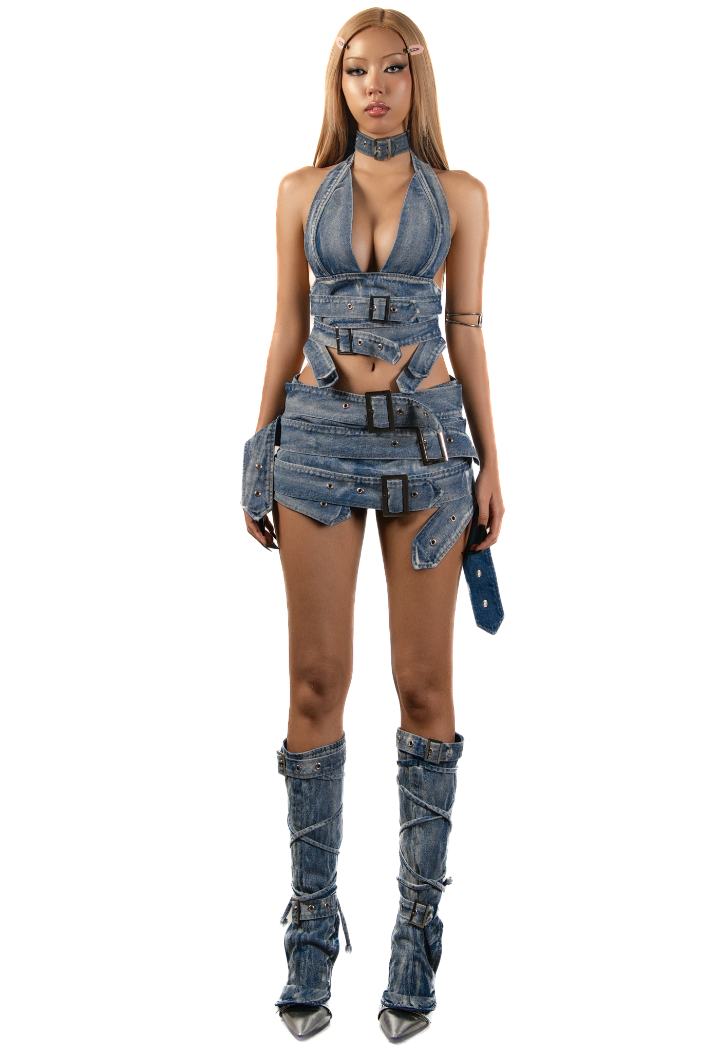 POP Buckles Denim Halter Top