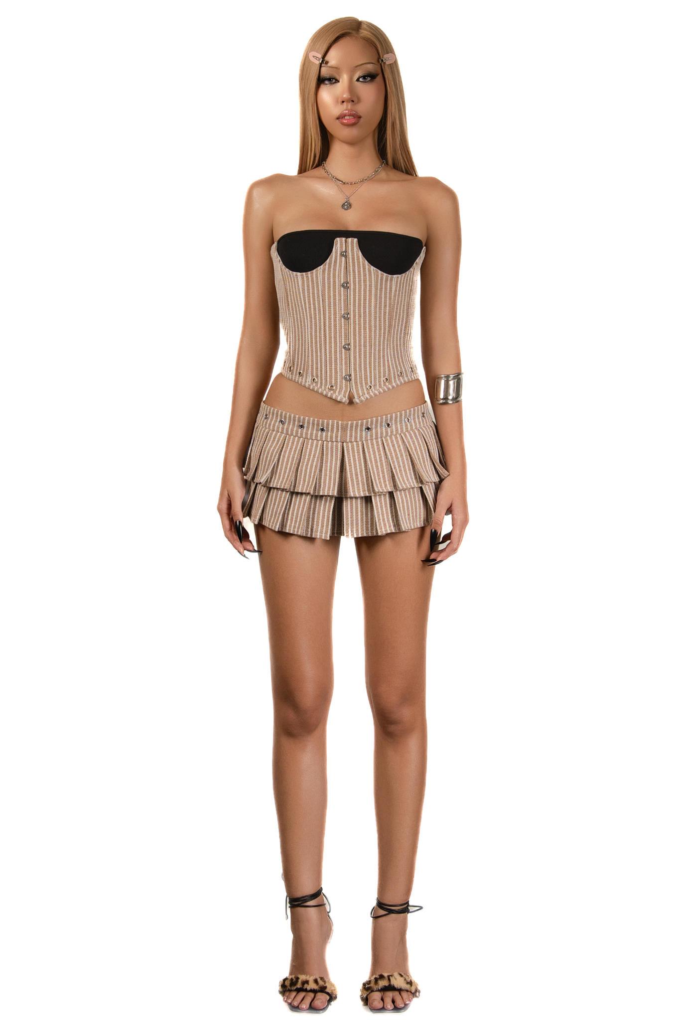 POP Striped Pleated Mini Skirt