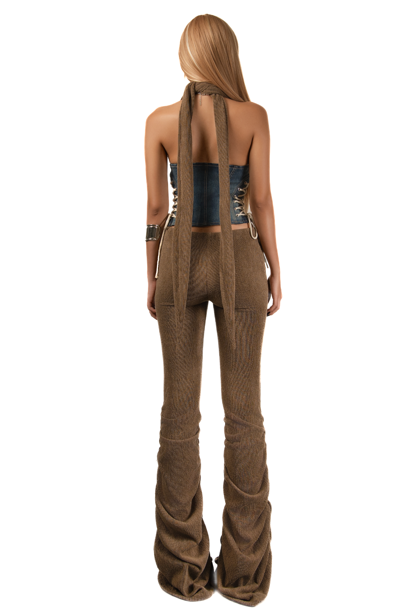 POP Ruched Flared Knitted Long Pants