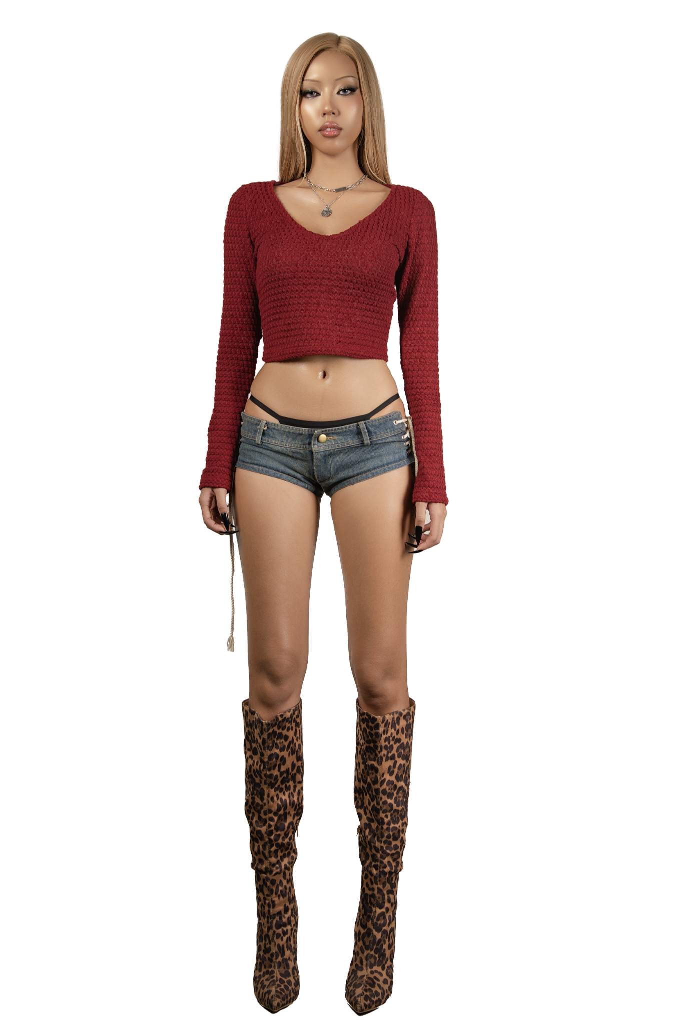 POP Long Sleeve Vneck Cropped Top