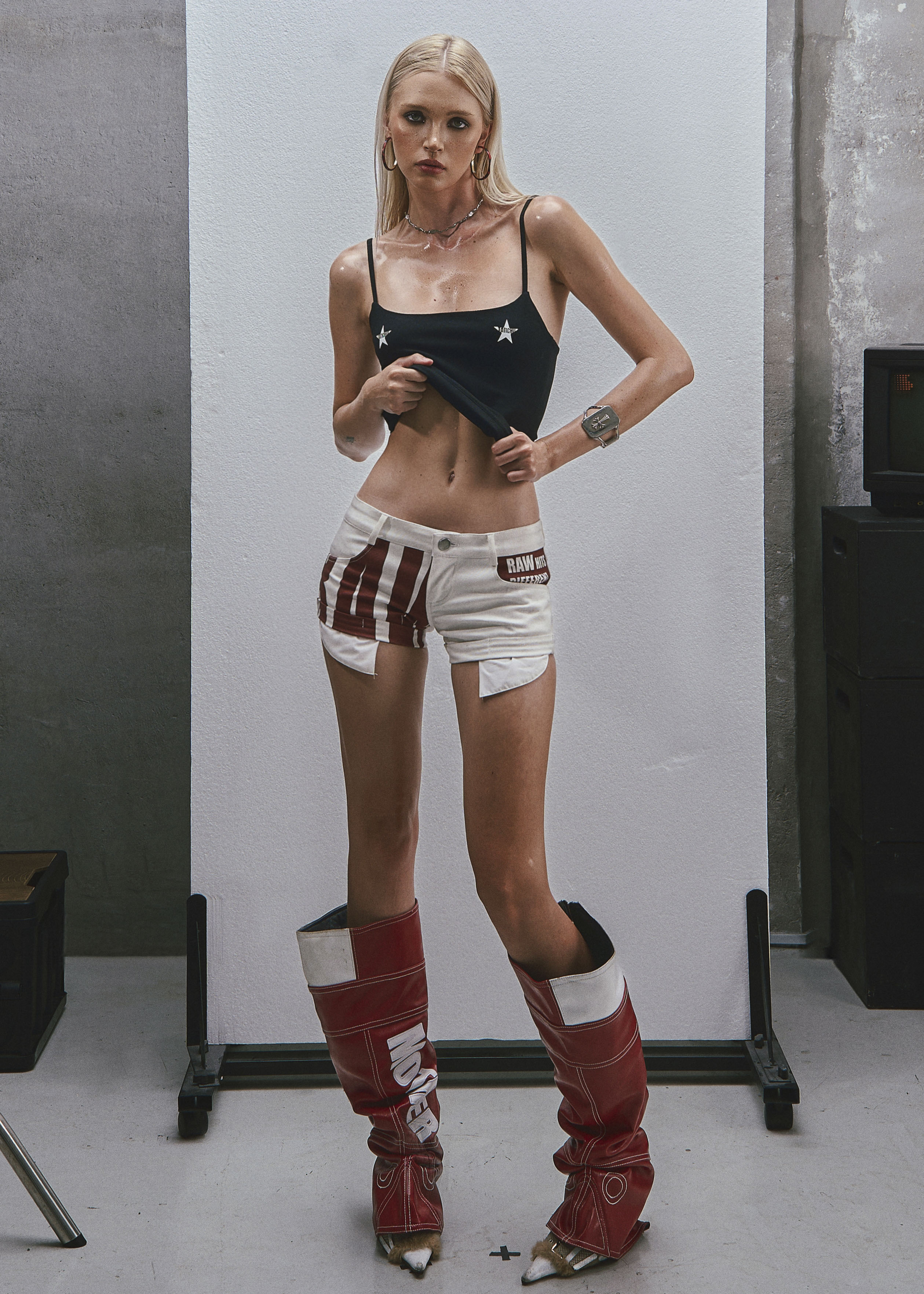 RAW Low Waist Printed Short Jeans