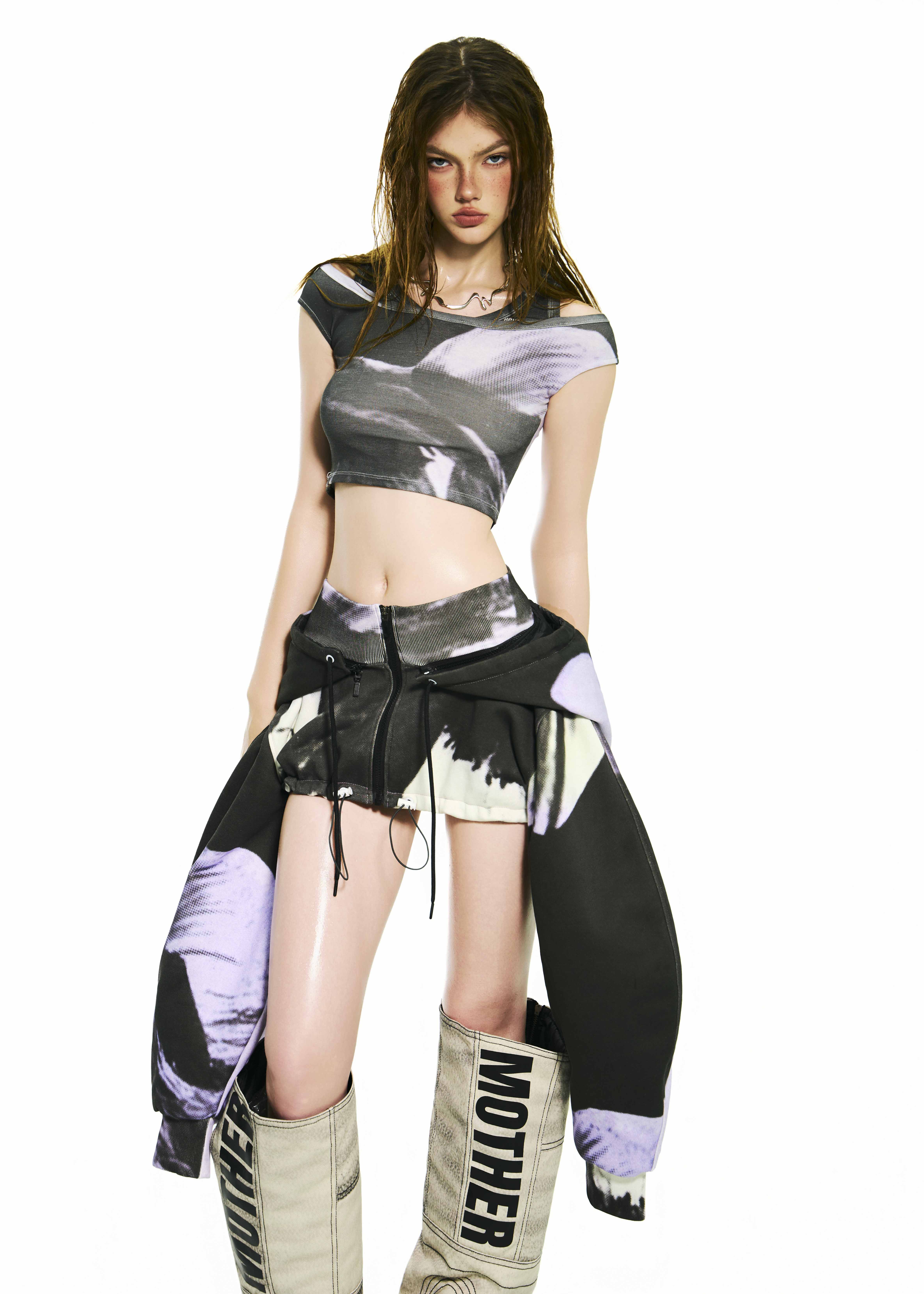 BONG Purple Blooms Cold Shoulder Top