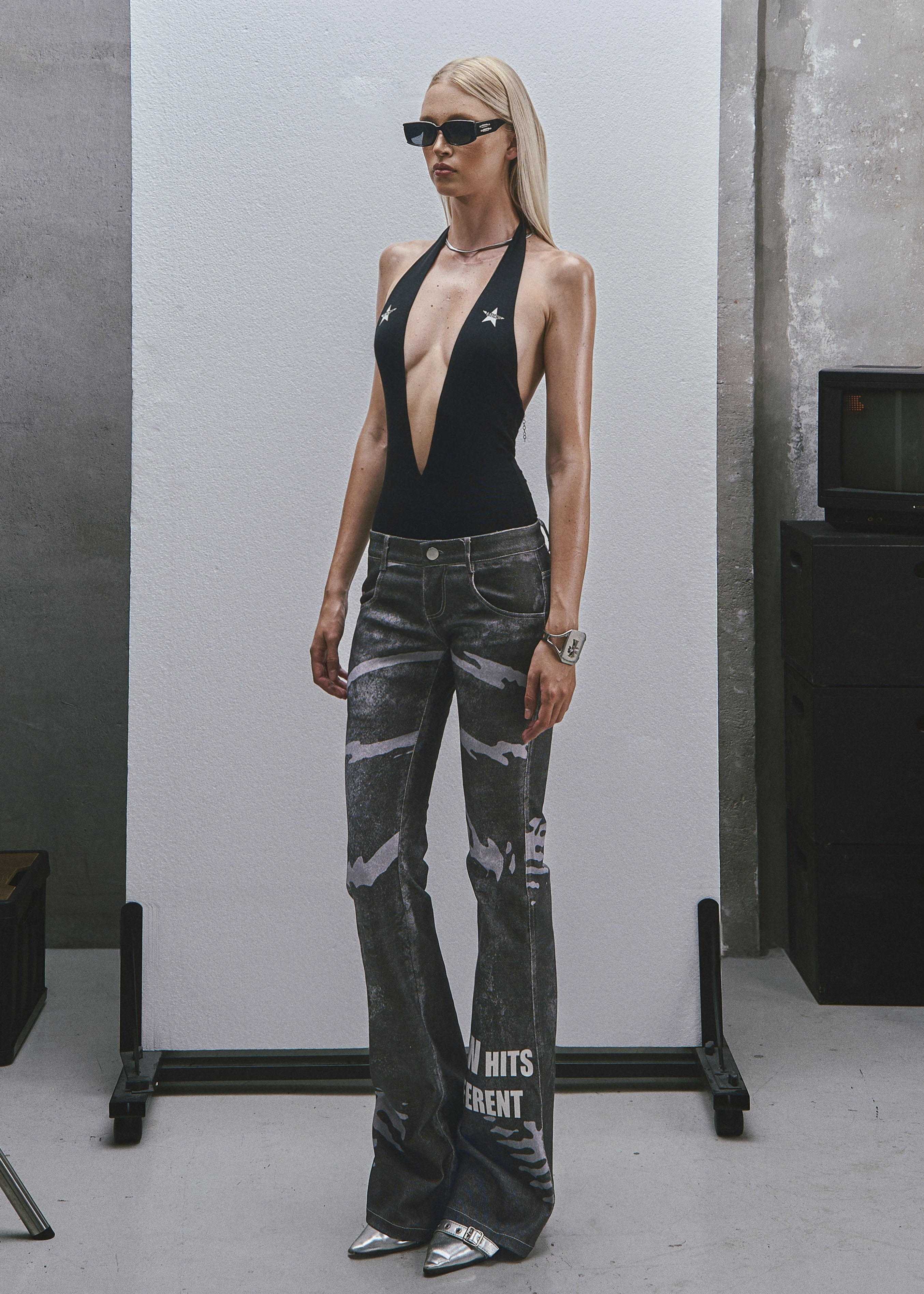 RAW Low Waist Printed Flared Jeans