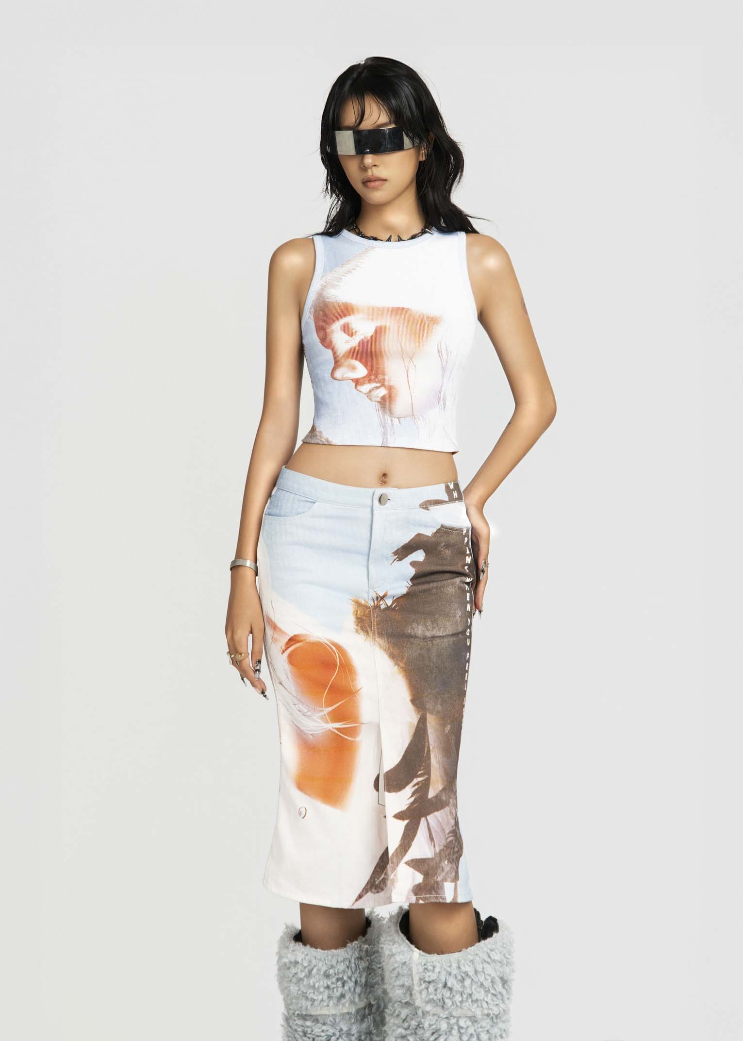 MAP Face Printed Cropped Top