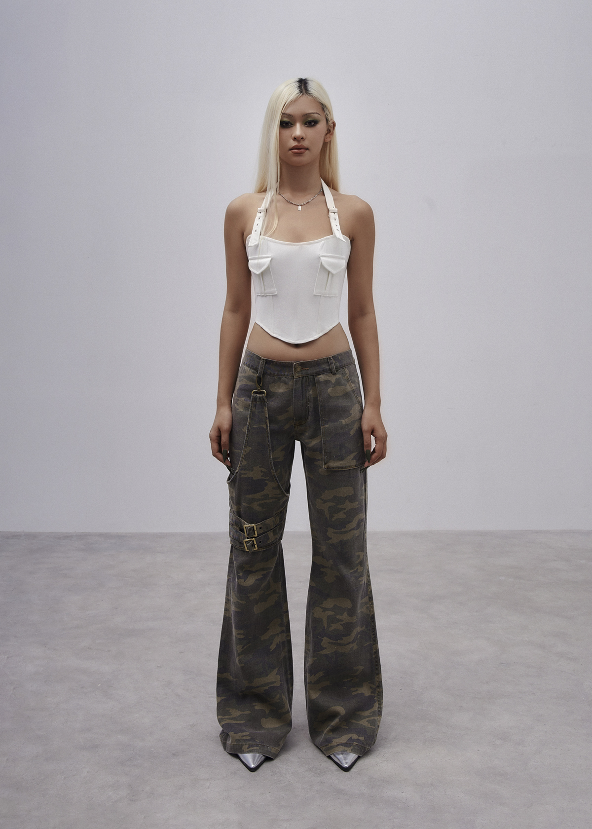 CAMO - White Jean Corset Top
