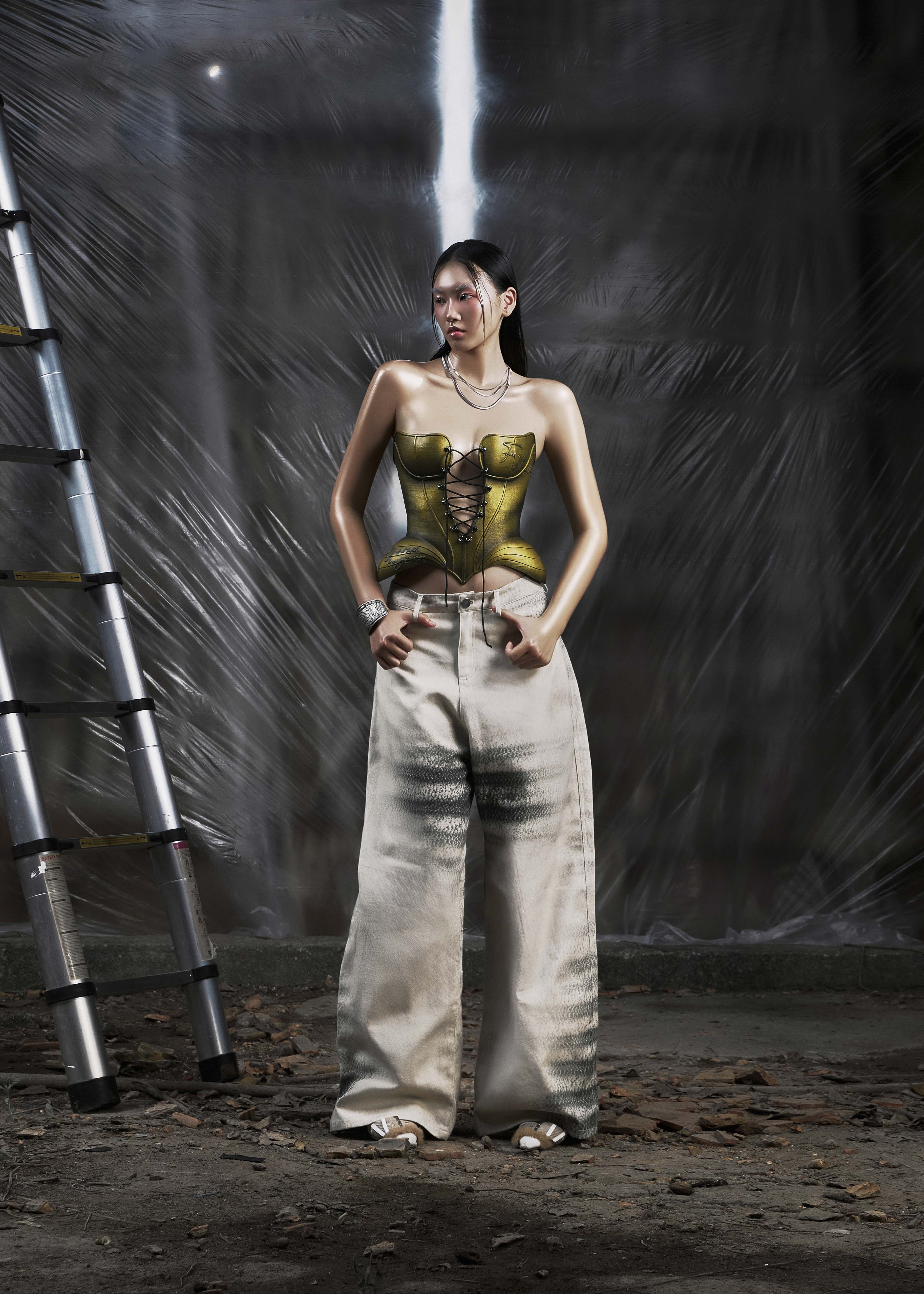 NONE Metalic Lace Up 3D Corset