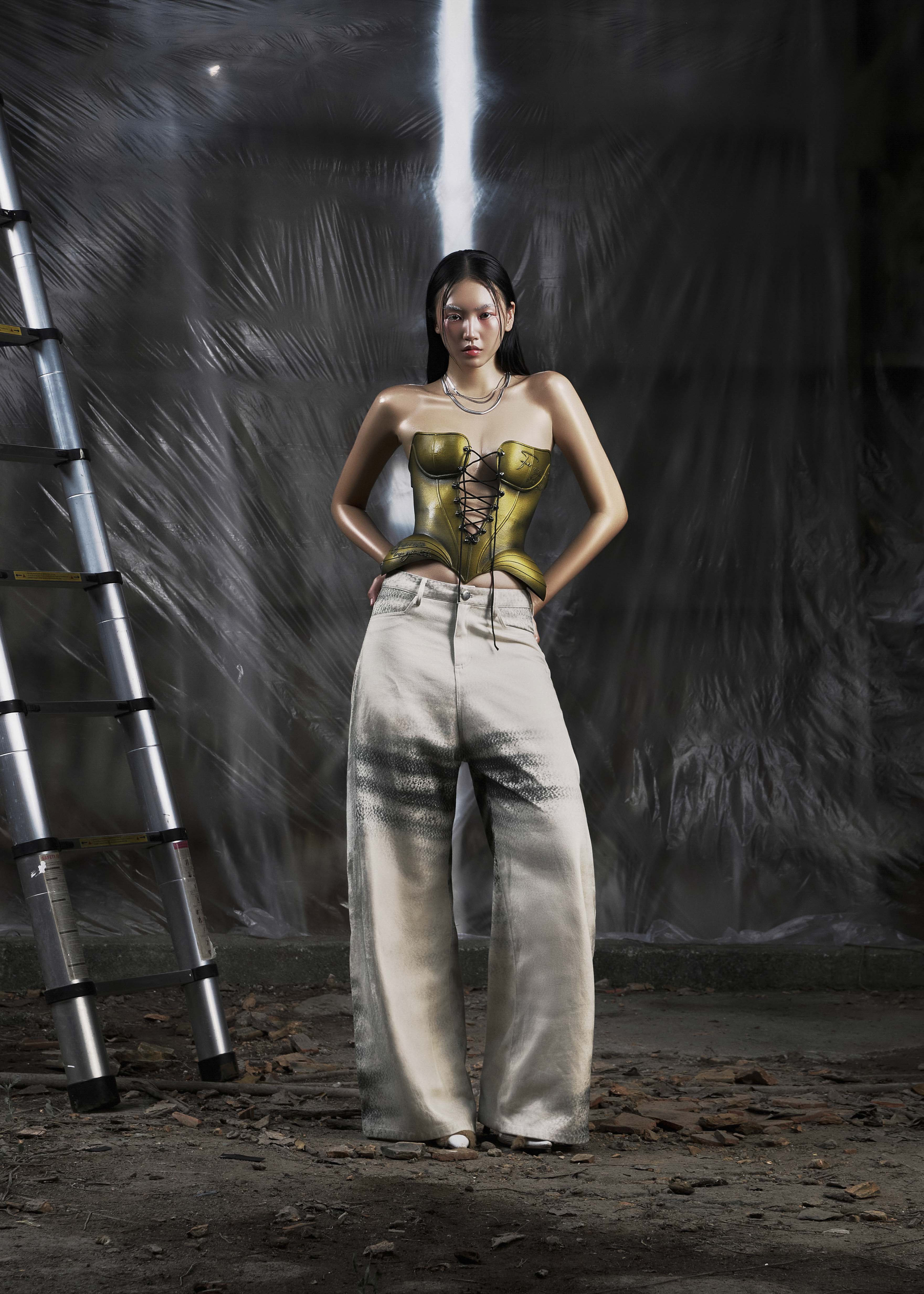 NONE Metalic Lace Up 3D Corset