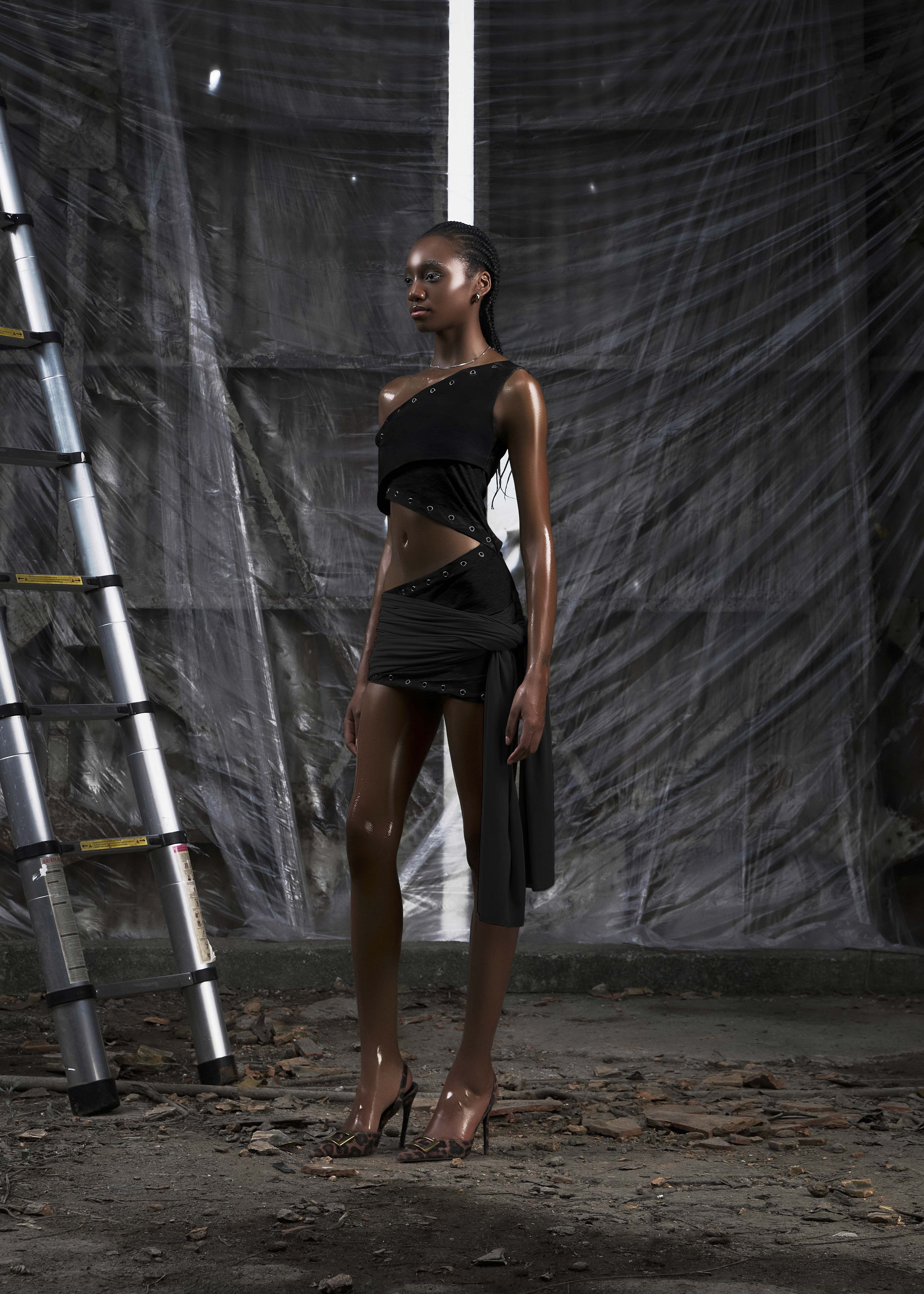 NONE One Shoulder Cut Out Wrapped Hips Dress