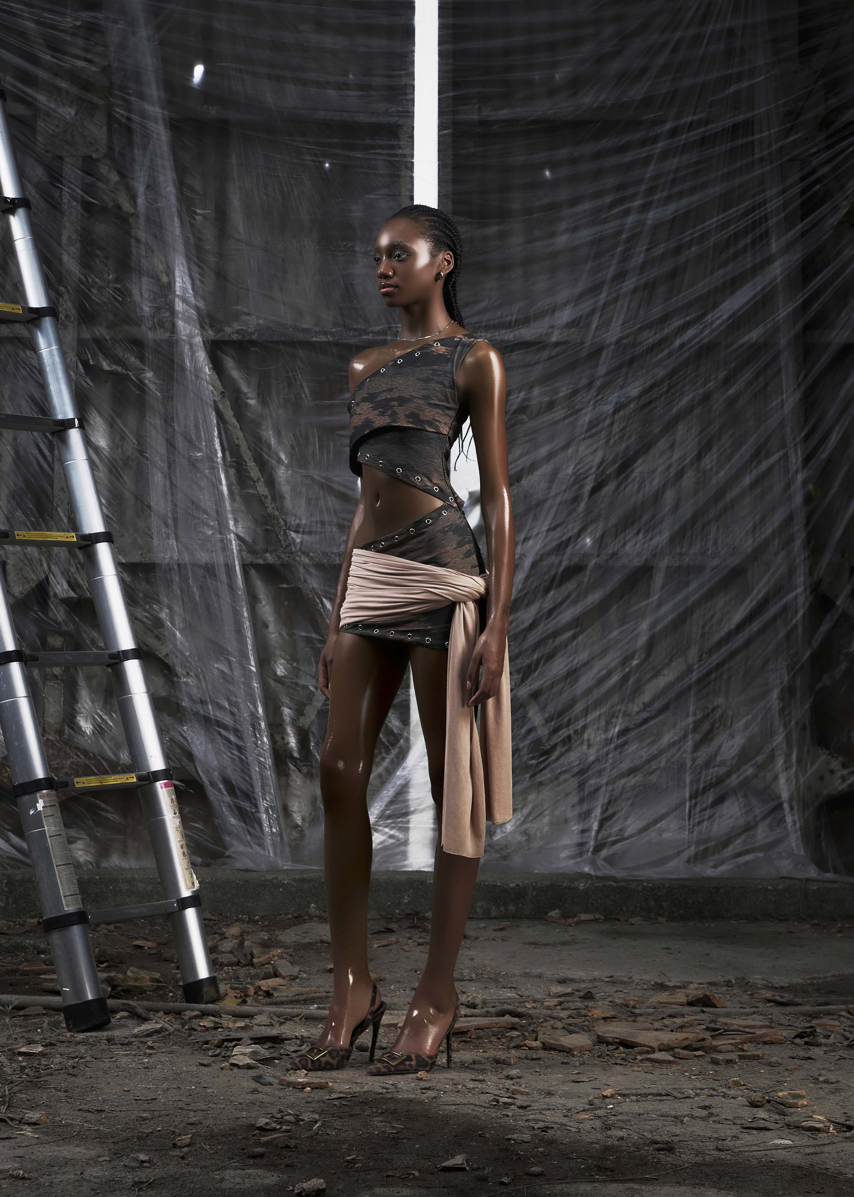 NONE One Shoulder Cut Out Wrapped Hips Dress NONE One Shoulder Cut Out Wrapped Hips Dress