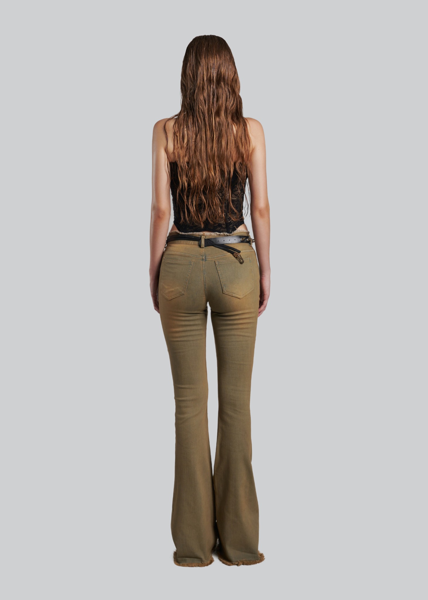 Medium Waisted Yellow Washed Flared Jeans