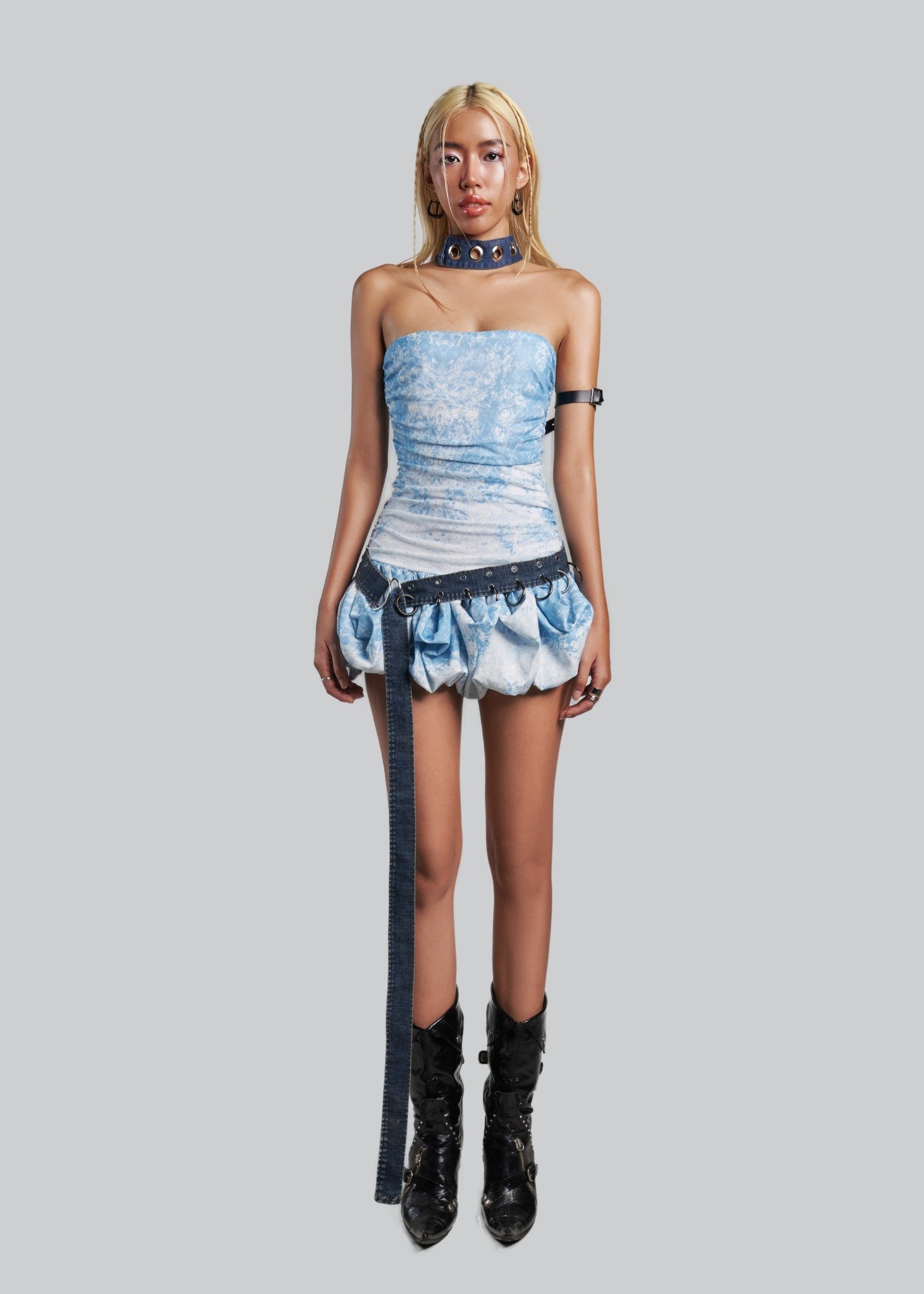 IUNU Strapless Bubble Hem Mini Dress