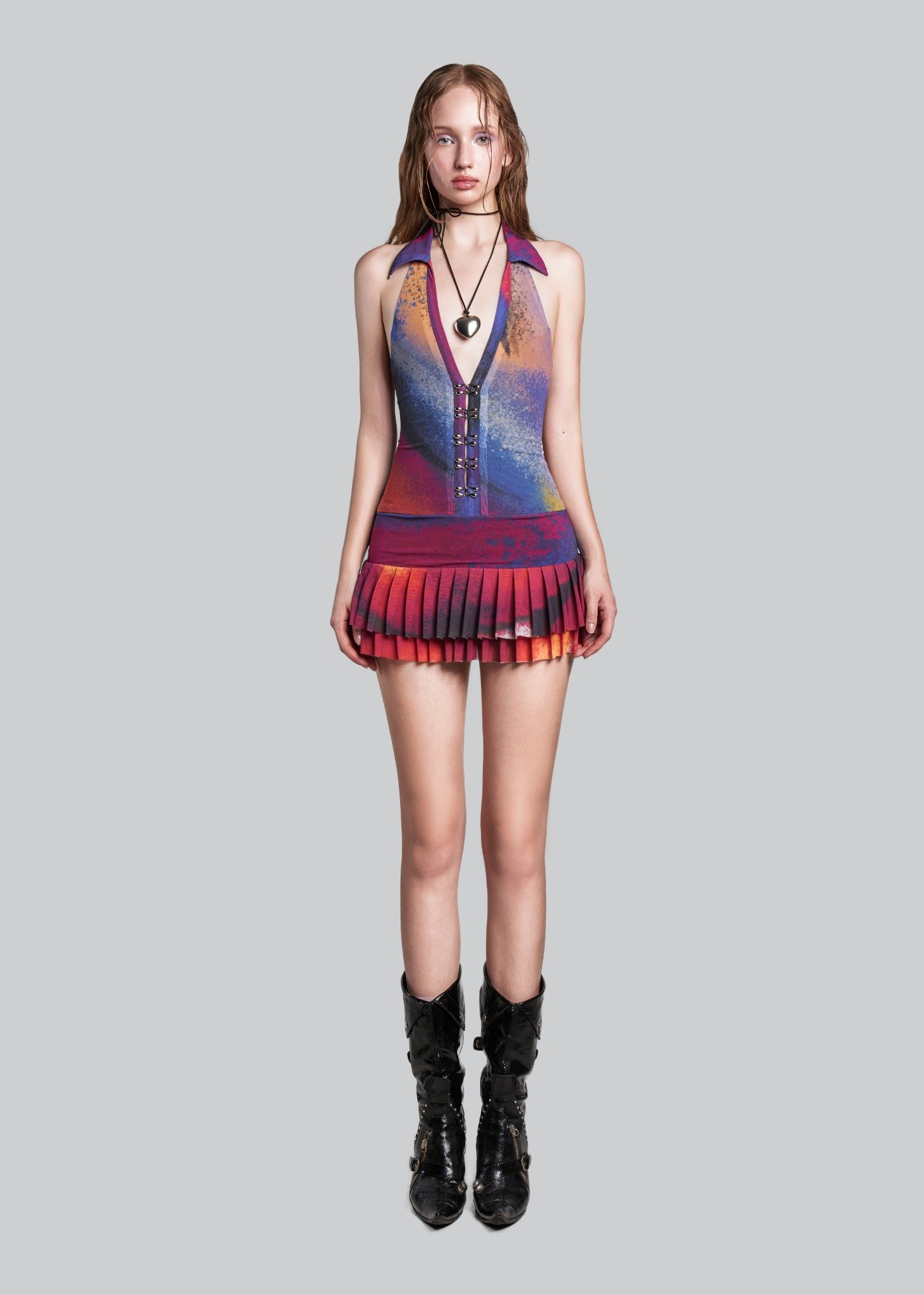 IUNU Halter V Neck Mesh Dress