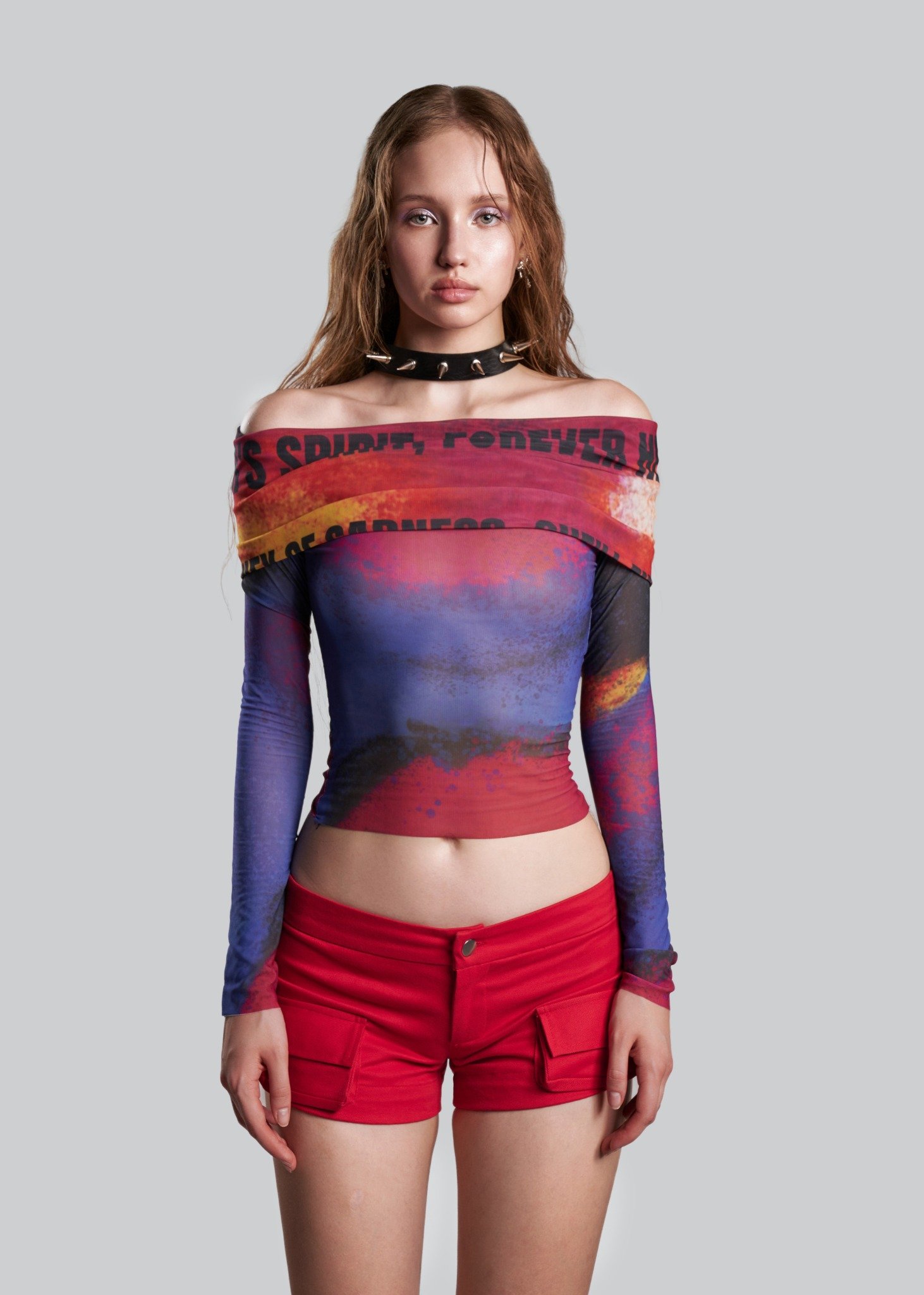 IUNU Off Shoulder Mesh Top