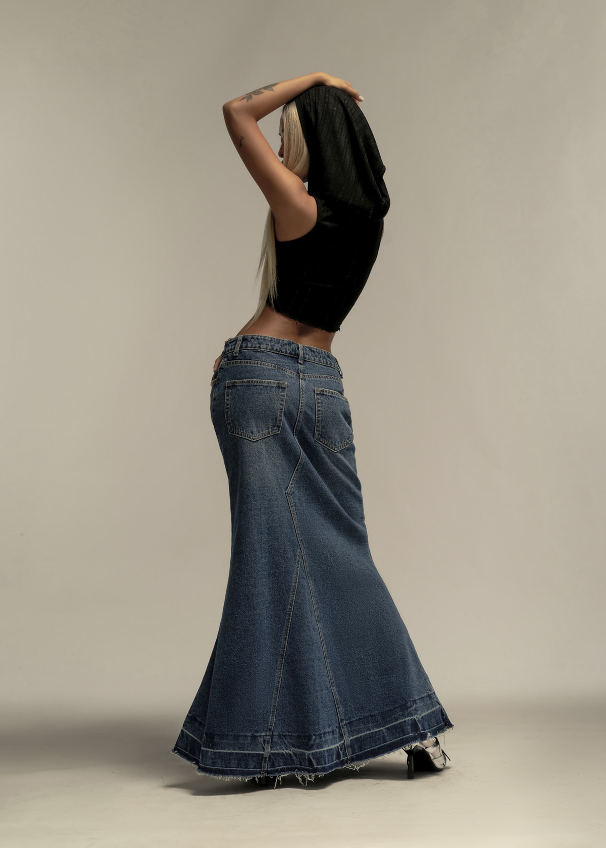 Flared Maxi Denim Skirt