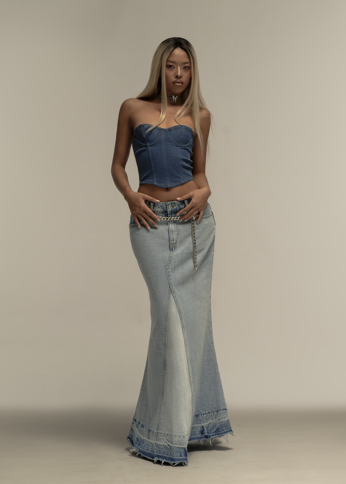 Flared Maxi Denim Skirt